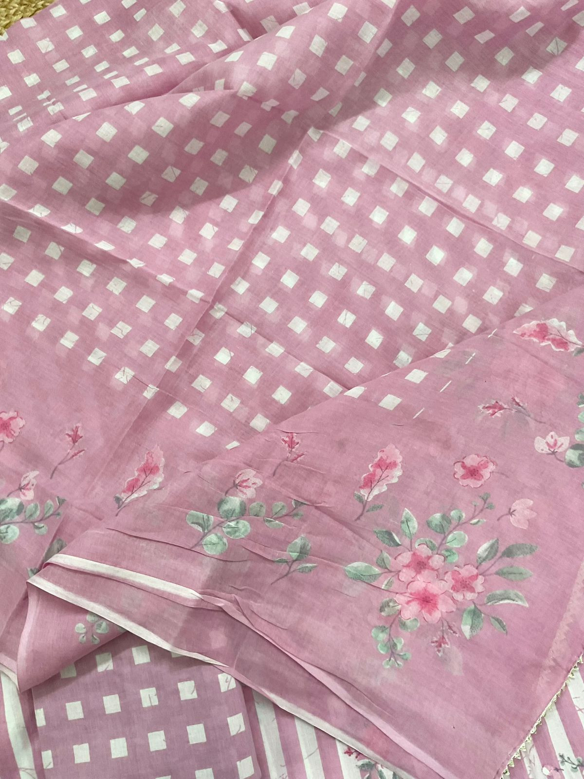 Pure Cotton Printed Embroidered Suit - Pink