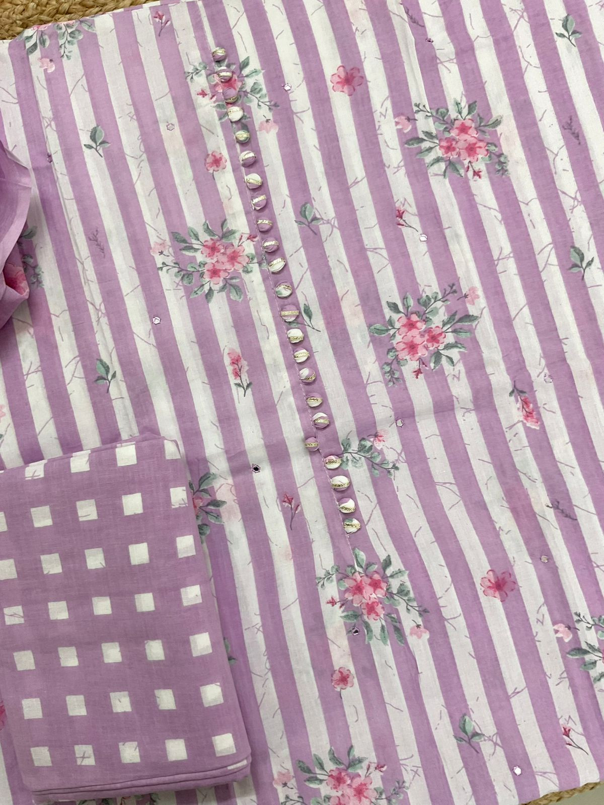 Pure Cotton Printed Embroidered Suit - Purple