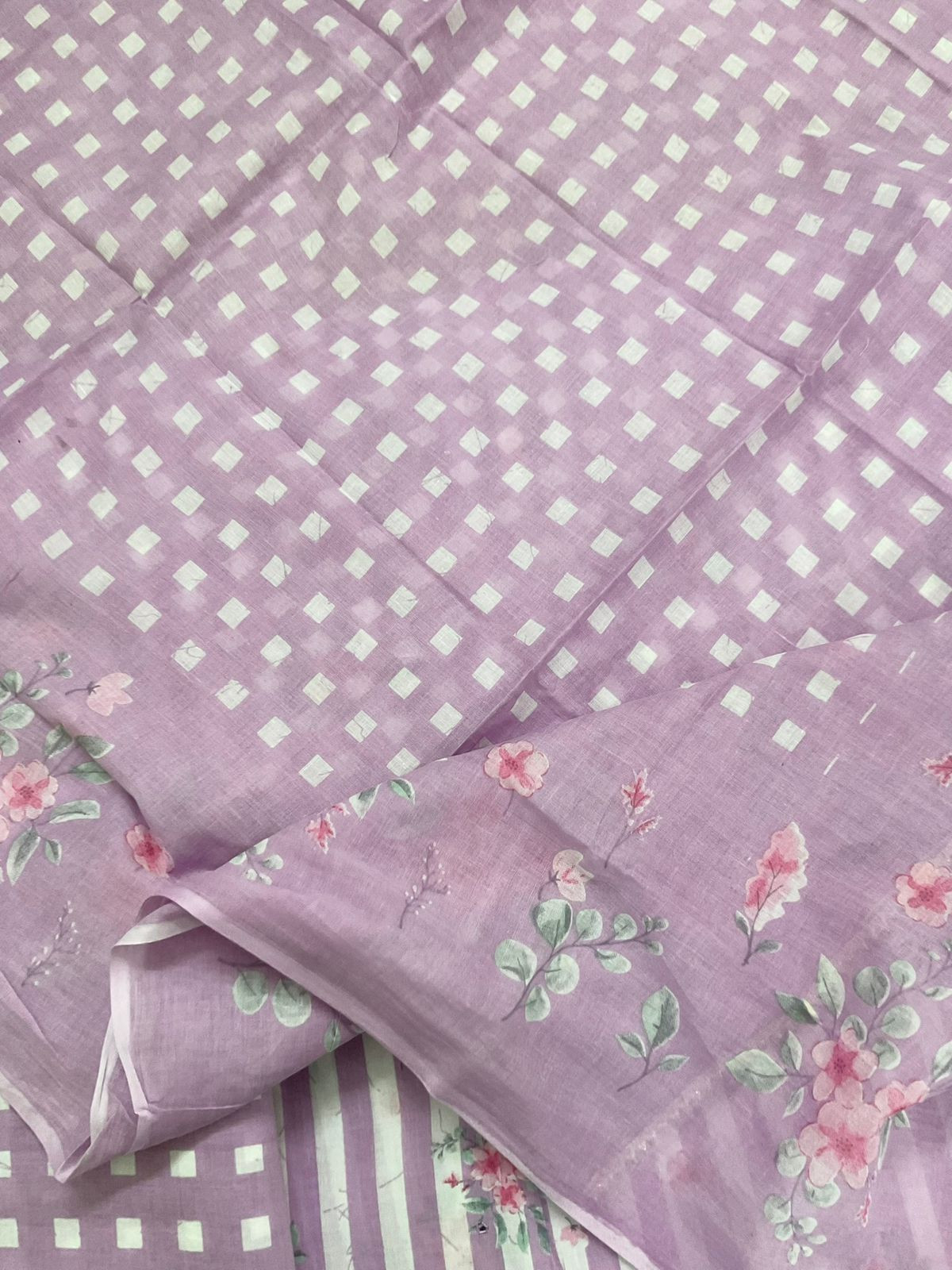 Pure Cotton Printed Embroidered Suit - Purple