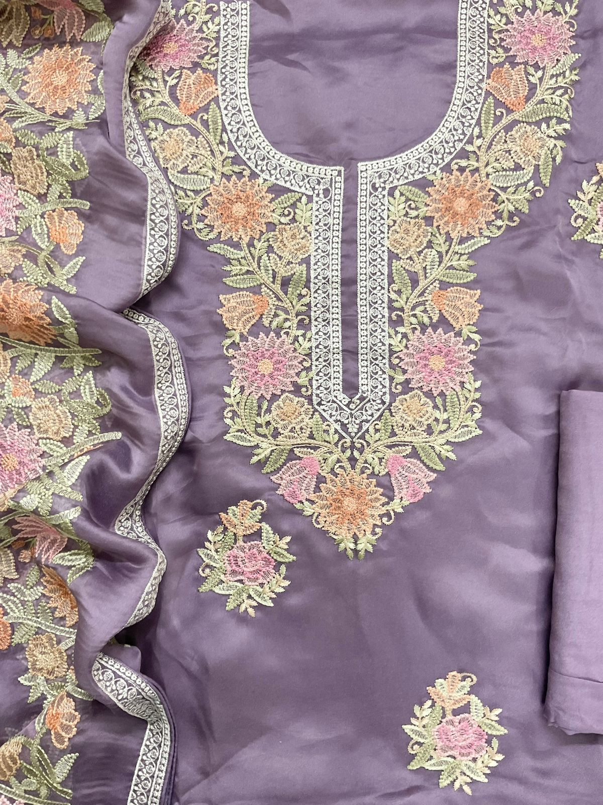 Pure Shimmer Silk Embroidered Suit - Purple