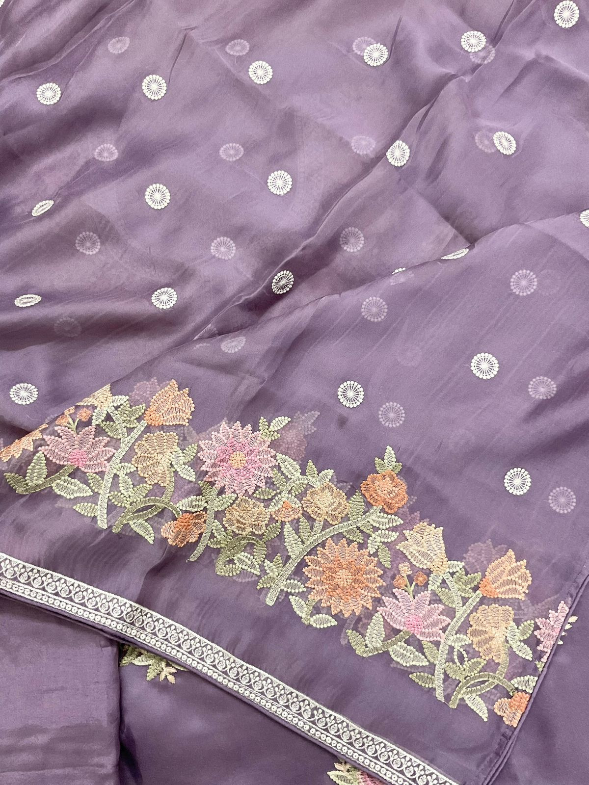 Pure Shimmer Silk Embroidered Suit - Purple