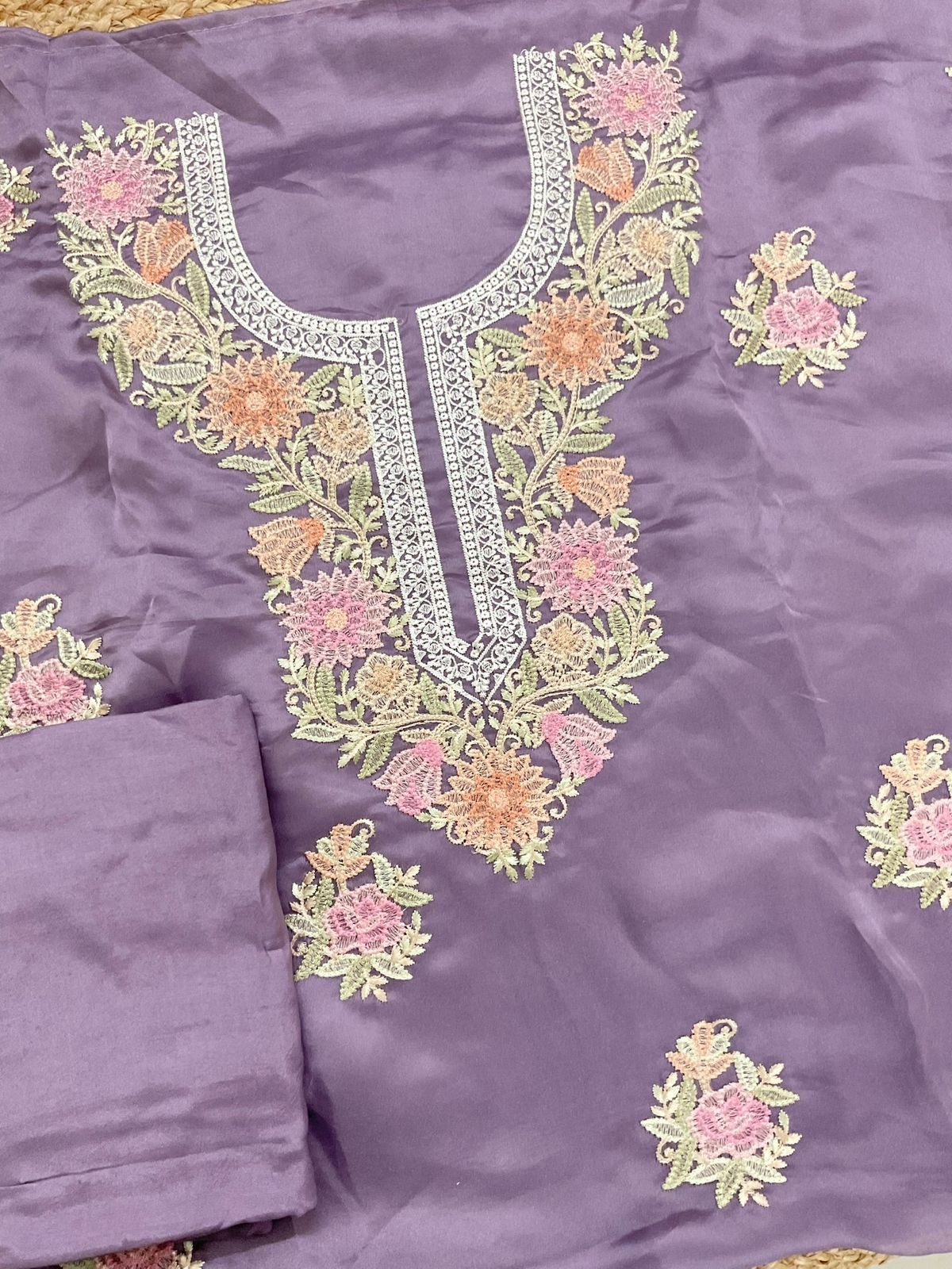 Pure Shimmer Silk Embroidered Suit - Purple