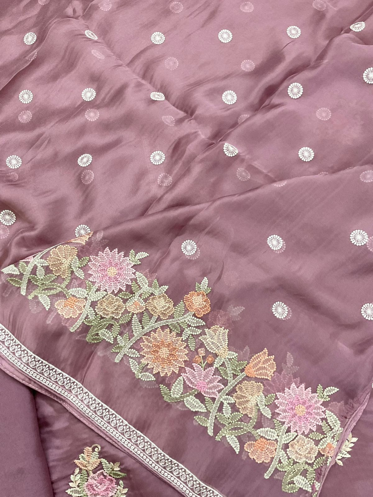 Pure Shimmer Silk Embroidered Suit - Onion Pink
