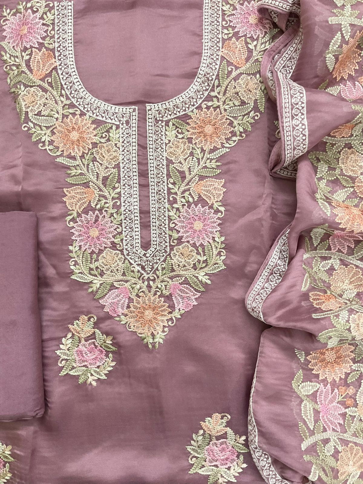 Pure Shimmer Silk Embroidered Suit - Onion Pink