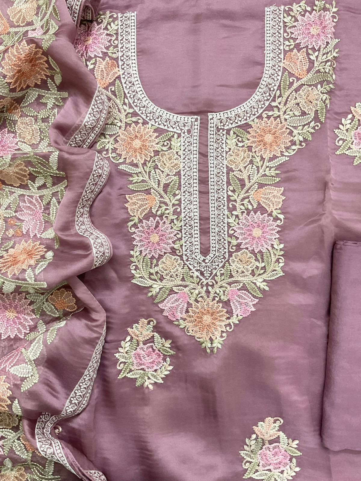 Pure Shimmer Silk Embroidered Suit - Onion Pink
