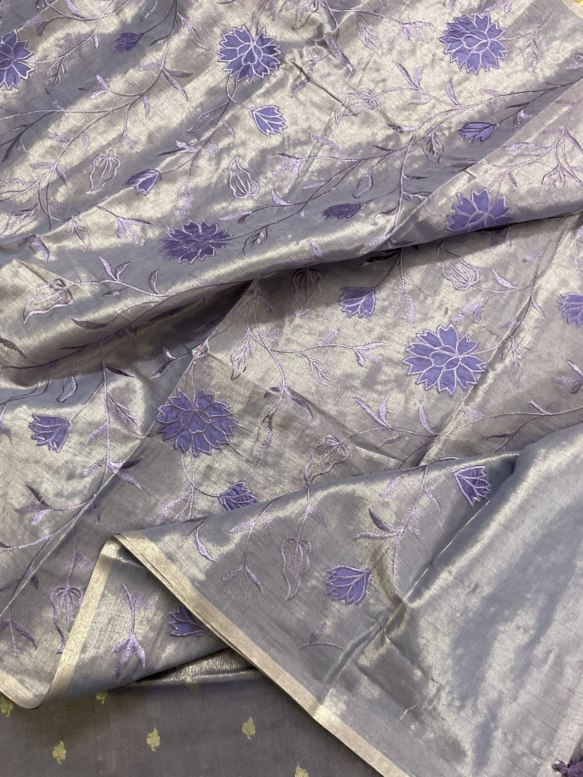 Soft Fine Tissue Shimmer Silk Banarasi Weaved Embroidered Suit - Purple