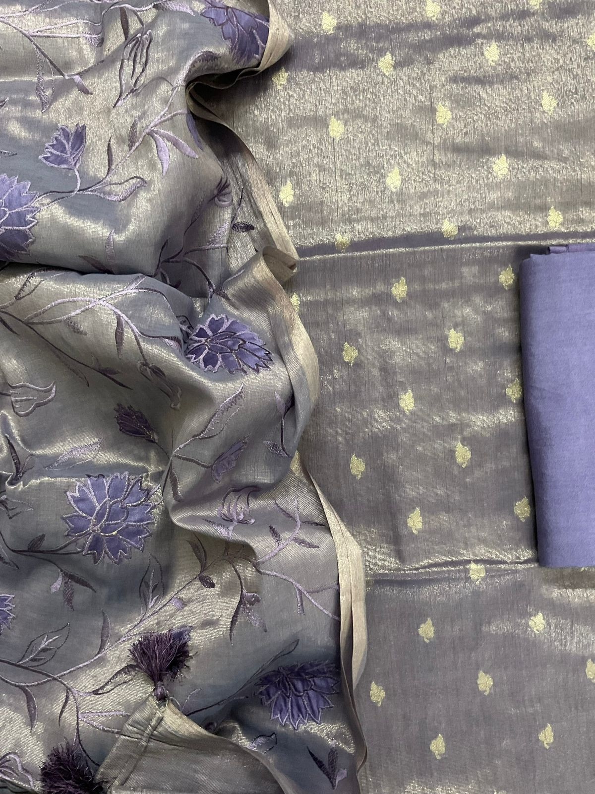 Soft Fine Tissue Shimmer Silk Banarasi Weaved Embroidered Suit - Purple