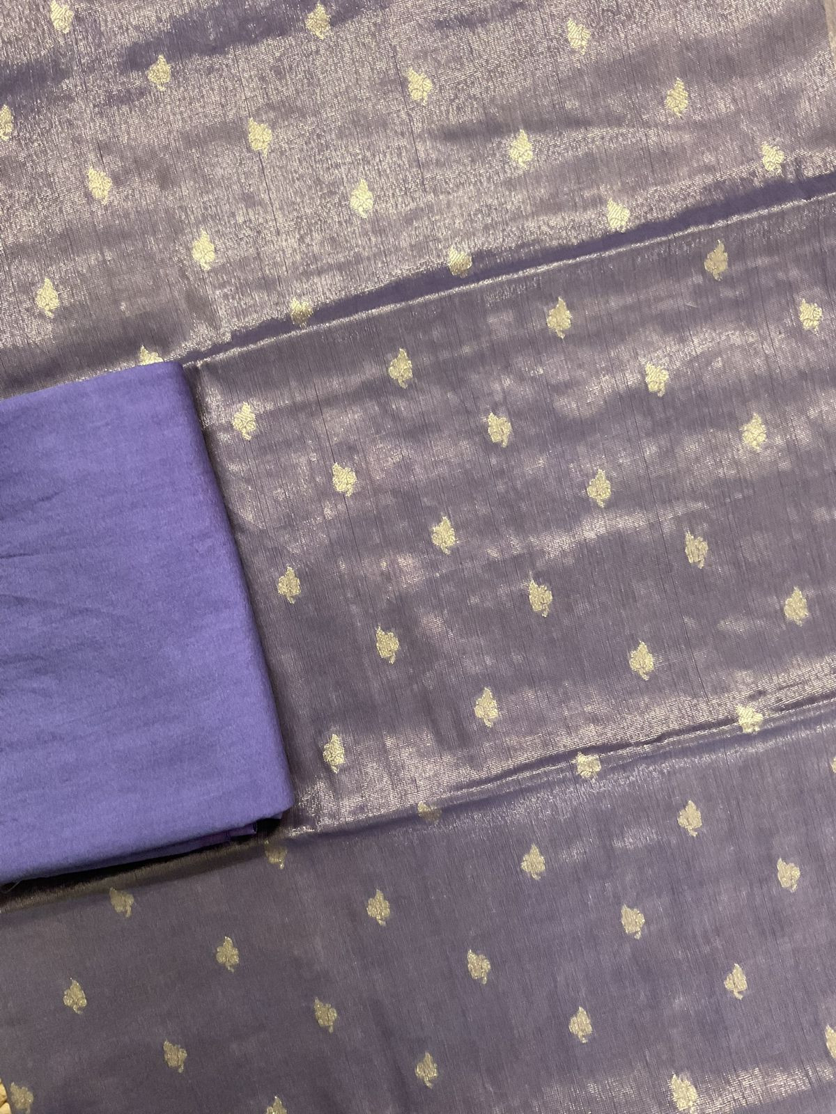 Soft Fine Tissue Shimmer Silk Banarasi Weaved Embroidered Suit - Purple