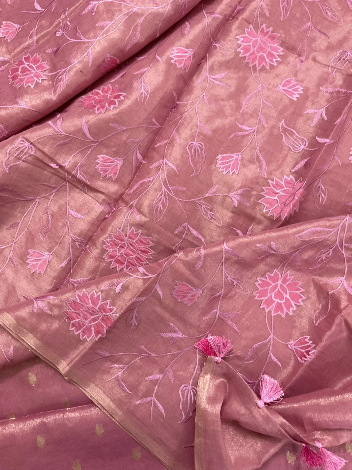 Soft Fine Tissue Shimmer Silk Banarasi Weaved Embroidered Suit - Pink