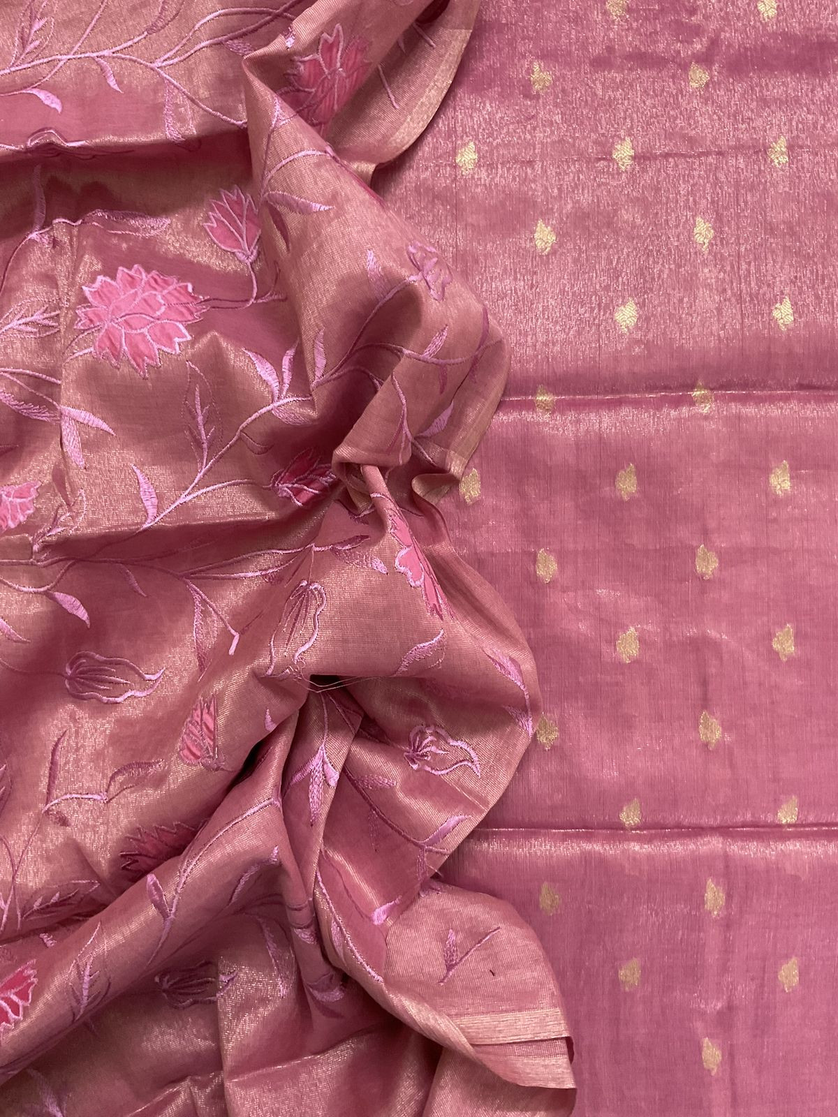 Soft Fine Tissue Shimmer Silk Banarasi Weaved Embroidered Suit - Pink