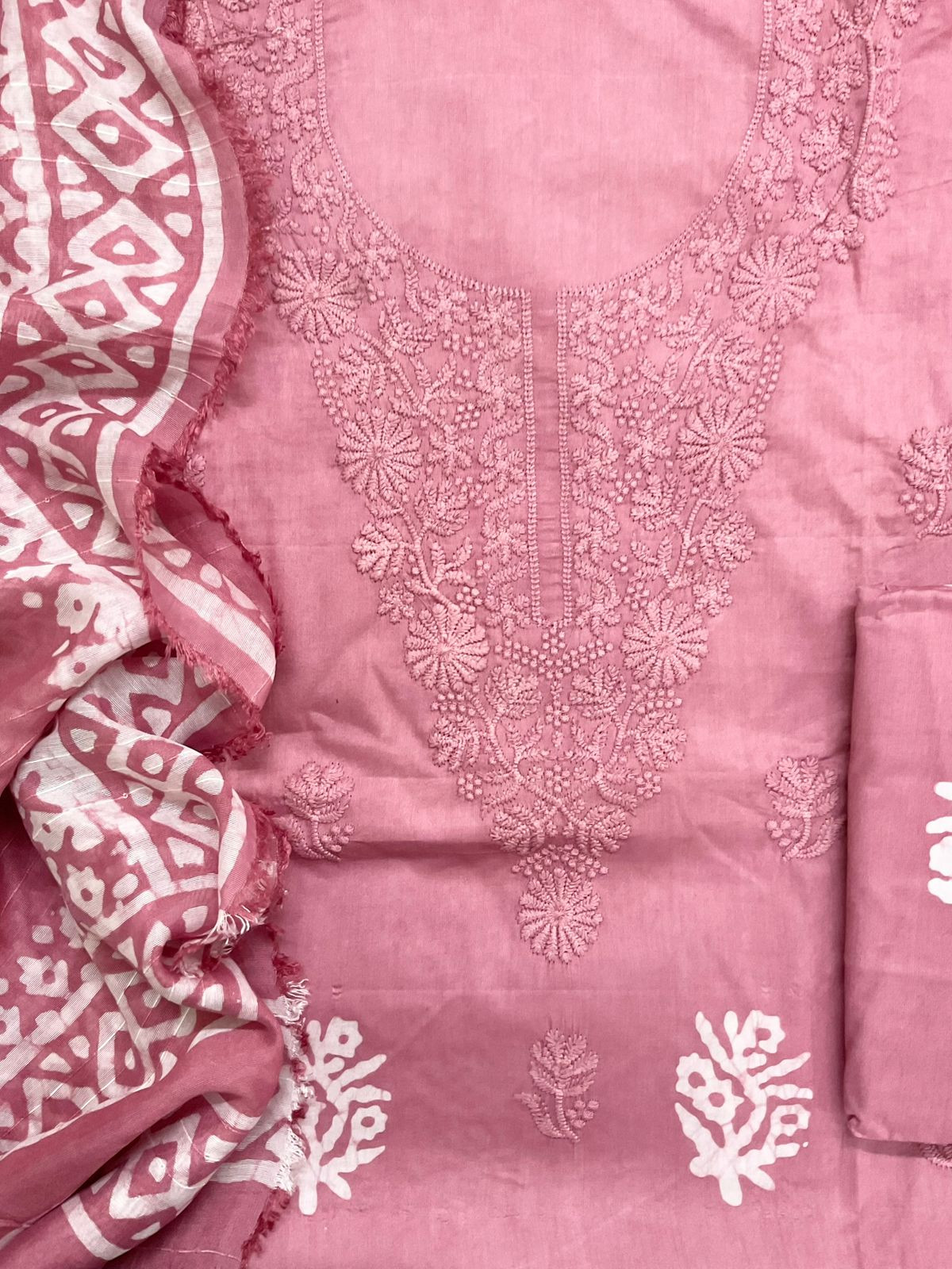 Pure Jaam Cotton Printed Embroidered Suit - Pink
