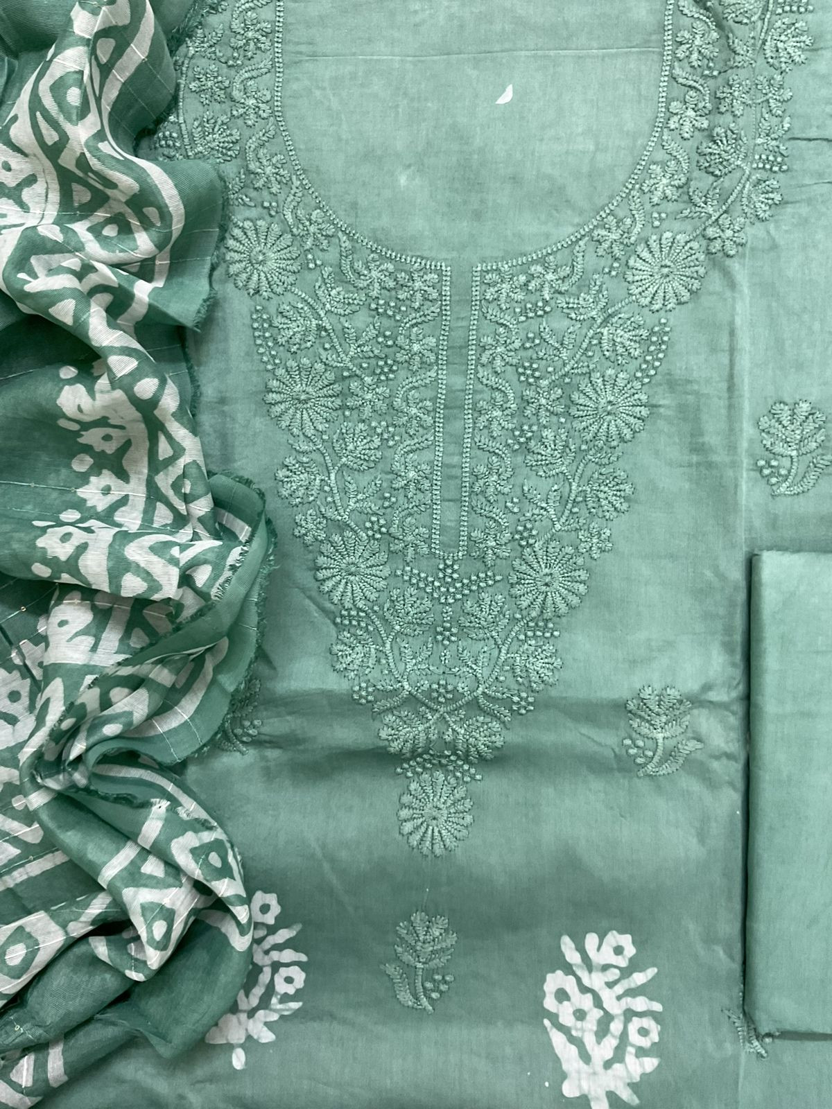 Pure Jaam Cotton Printed Embroidered Suit - Green