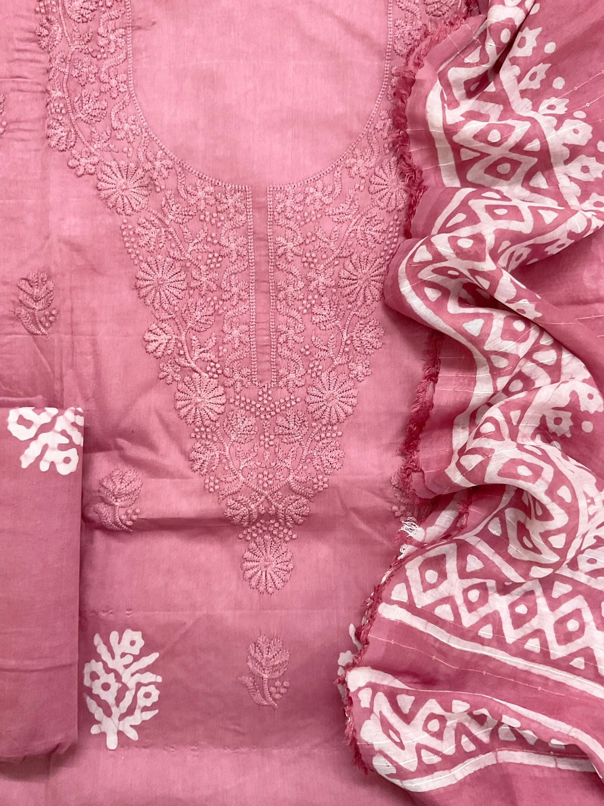Pure Jaam Cotton Printed Embroidered Suit - Pink