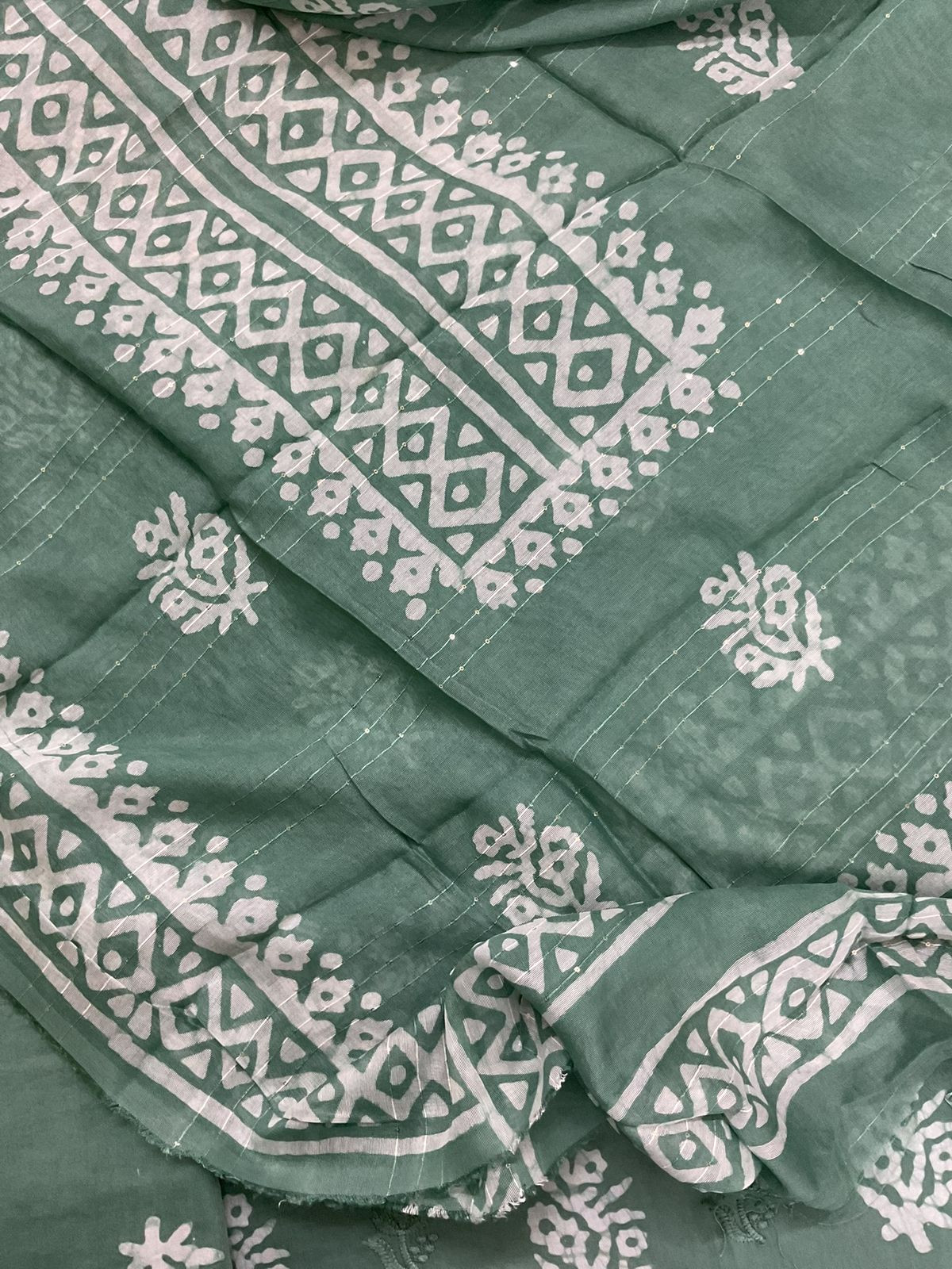 Pure Jaam Cotton Printed Embroidered Suit - Green