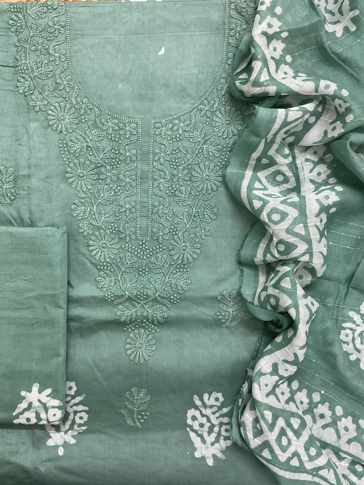 Pure Jaam Cotton Printed Embroidered Suit - Green