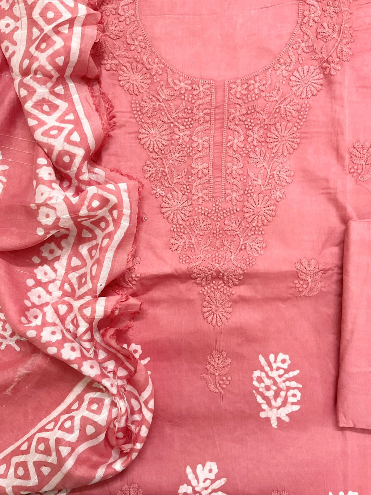 Pure Jaam Cotton Printed Embroidered Suit - Peach