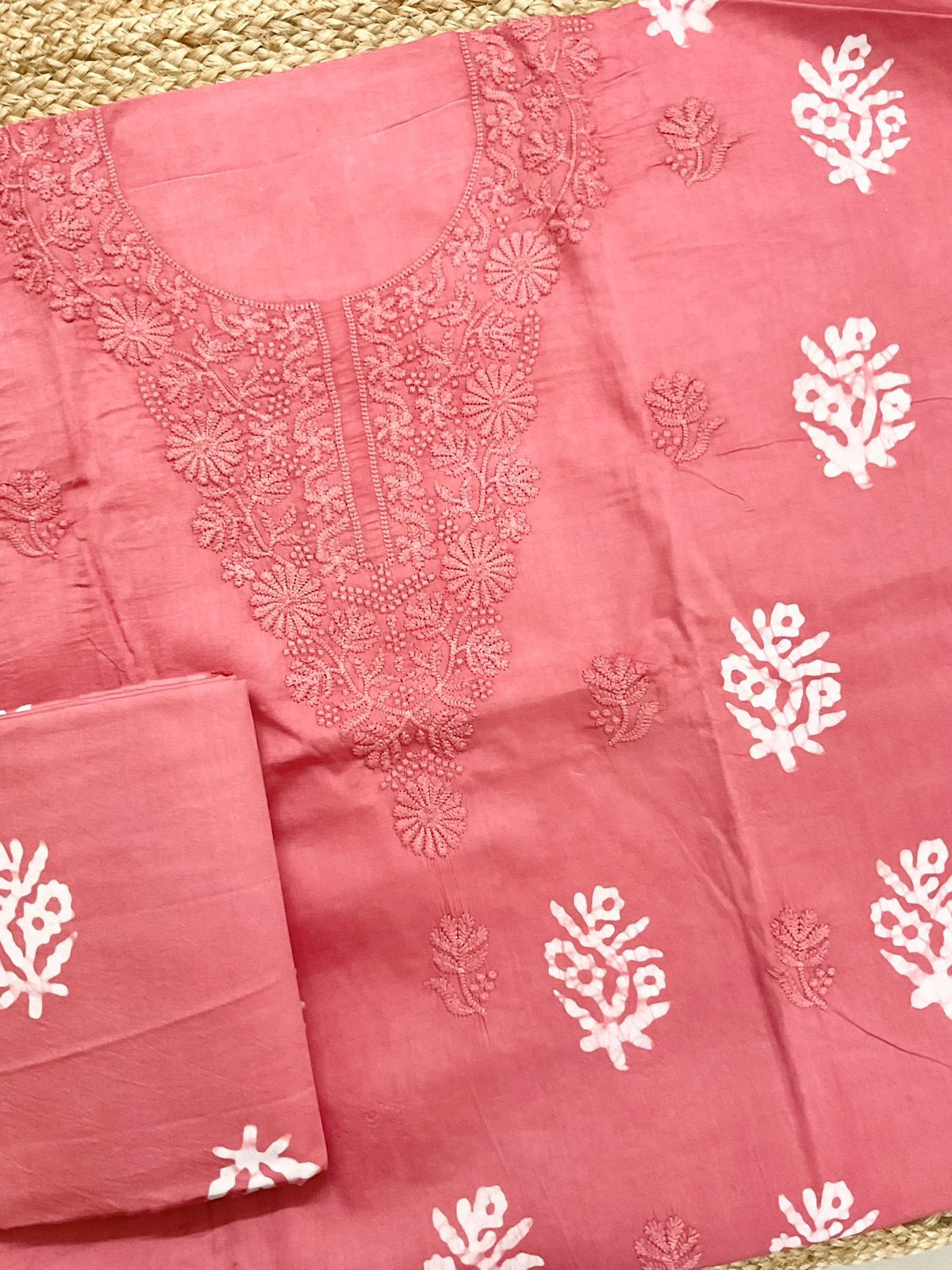 Pure Jaam Cotton Printed Embroidered Suit - Peach