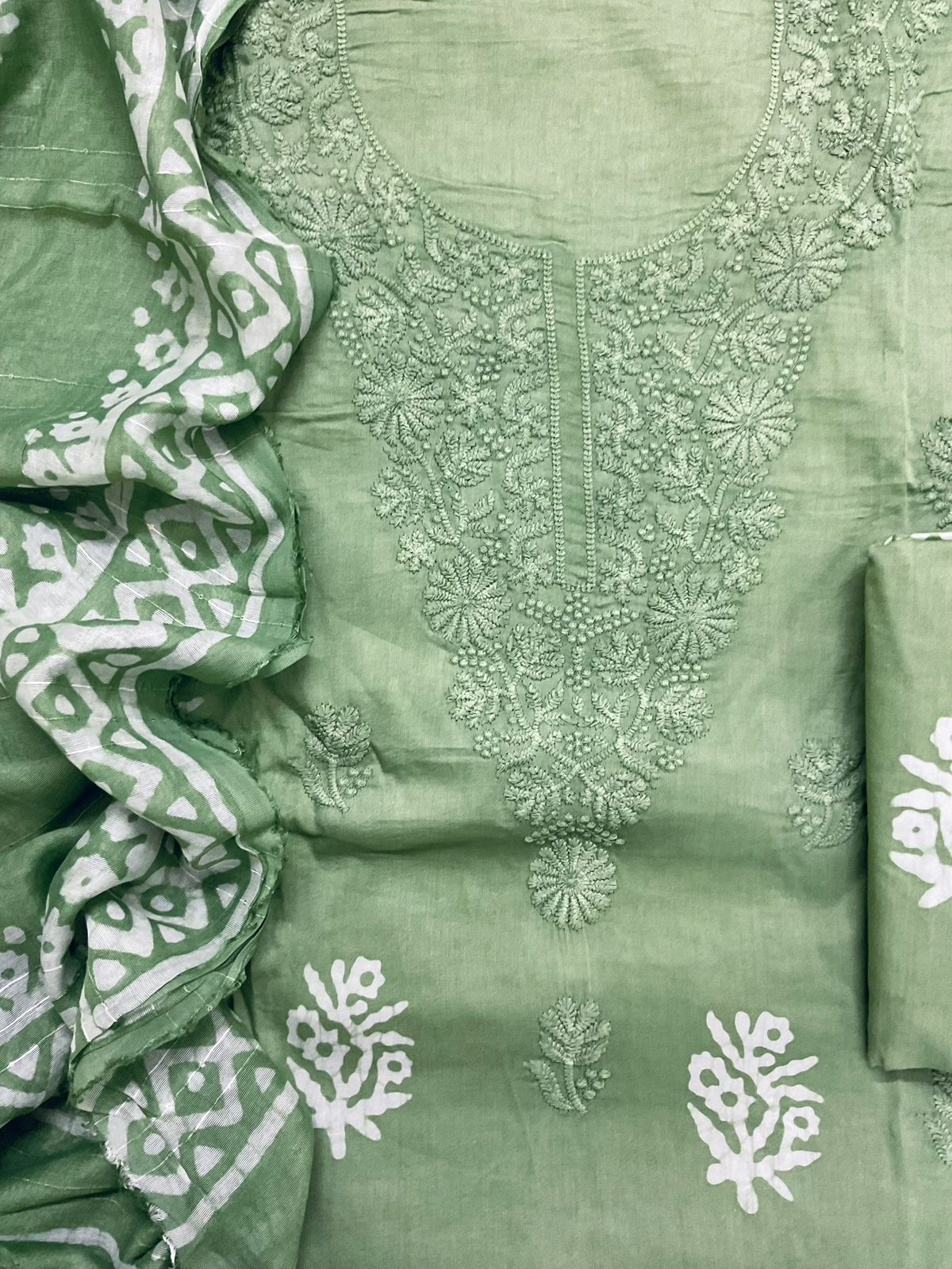 Pure Jaam Cotton Printed Embroidered Suit - Green