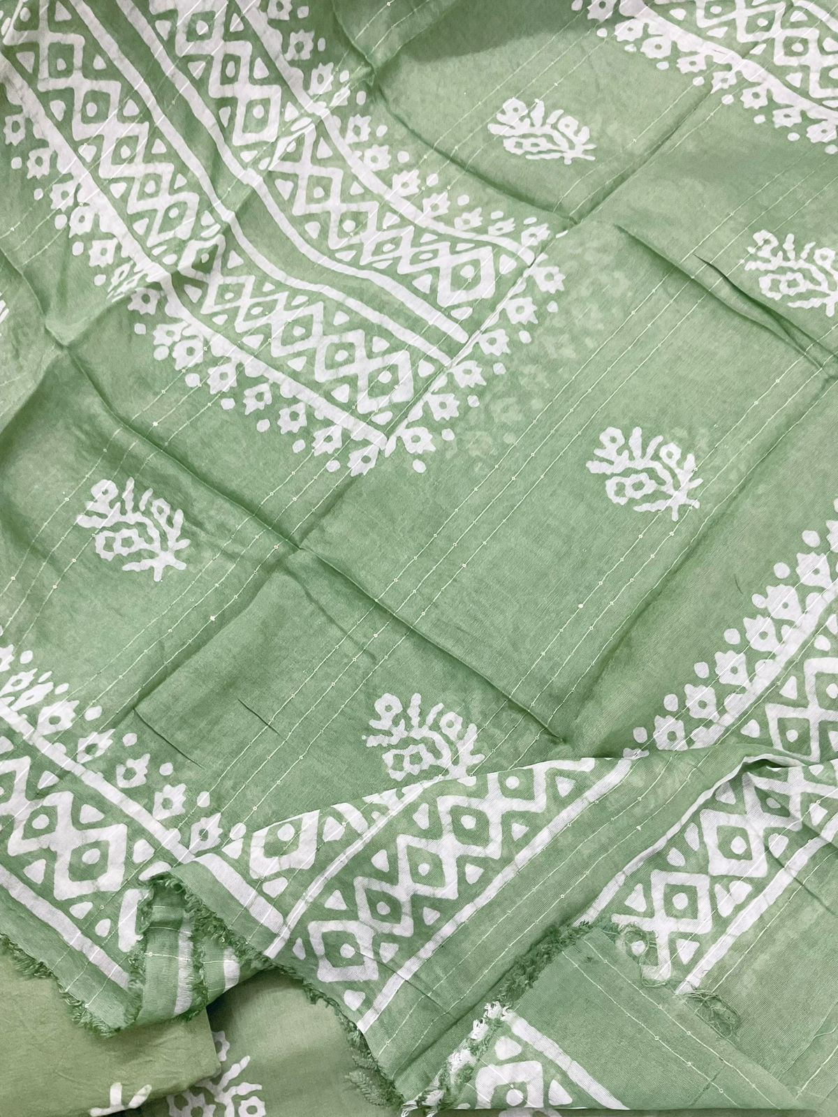 Pure Jaam Cotton Printed Embroidered Suit - Green