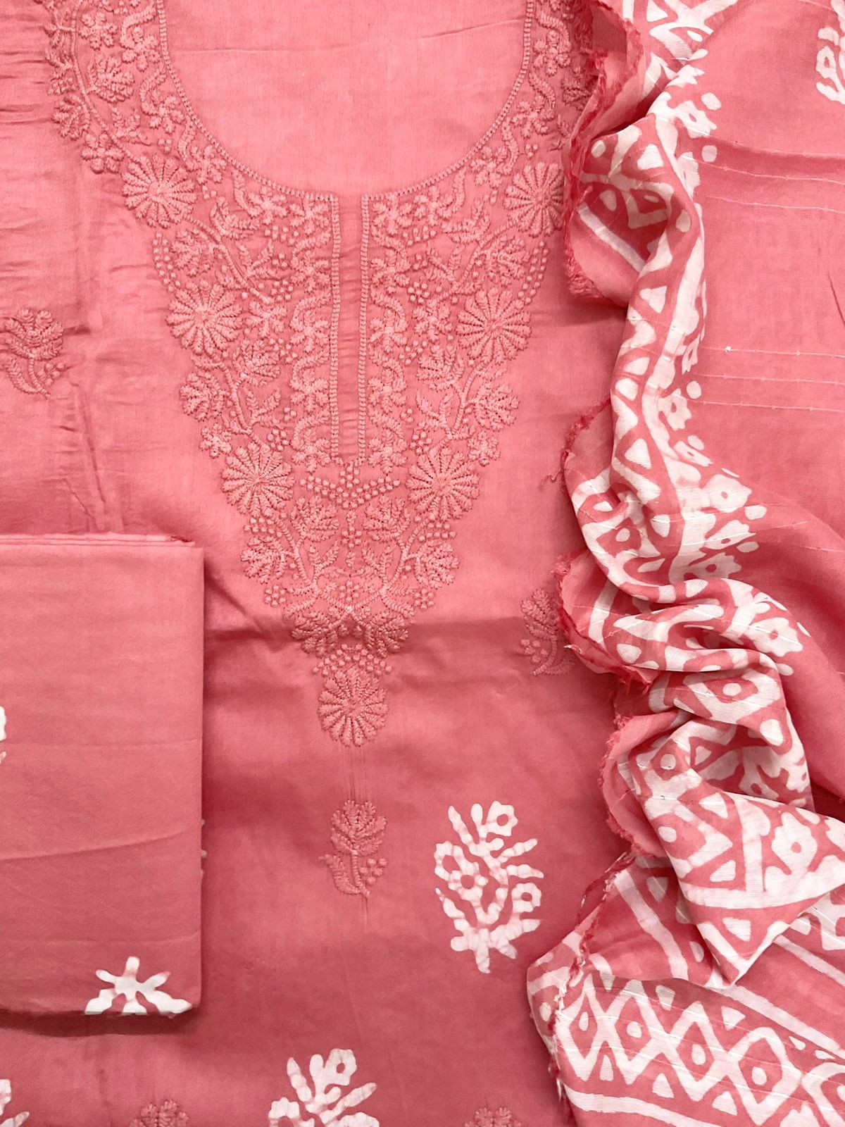 Pure Jaam Cotton Printed Embroidered Suit - Peach