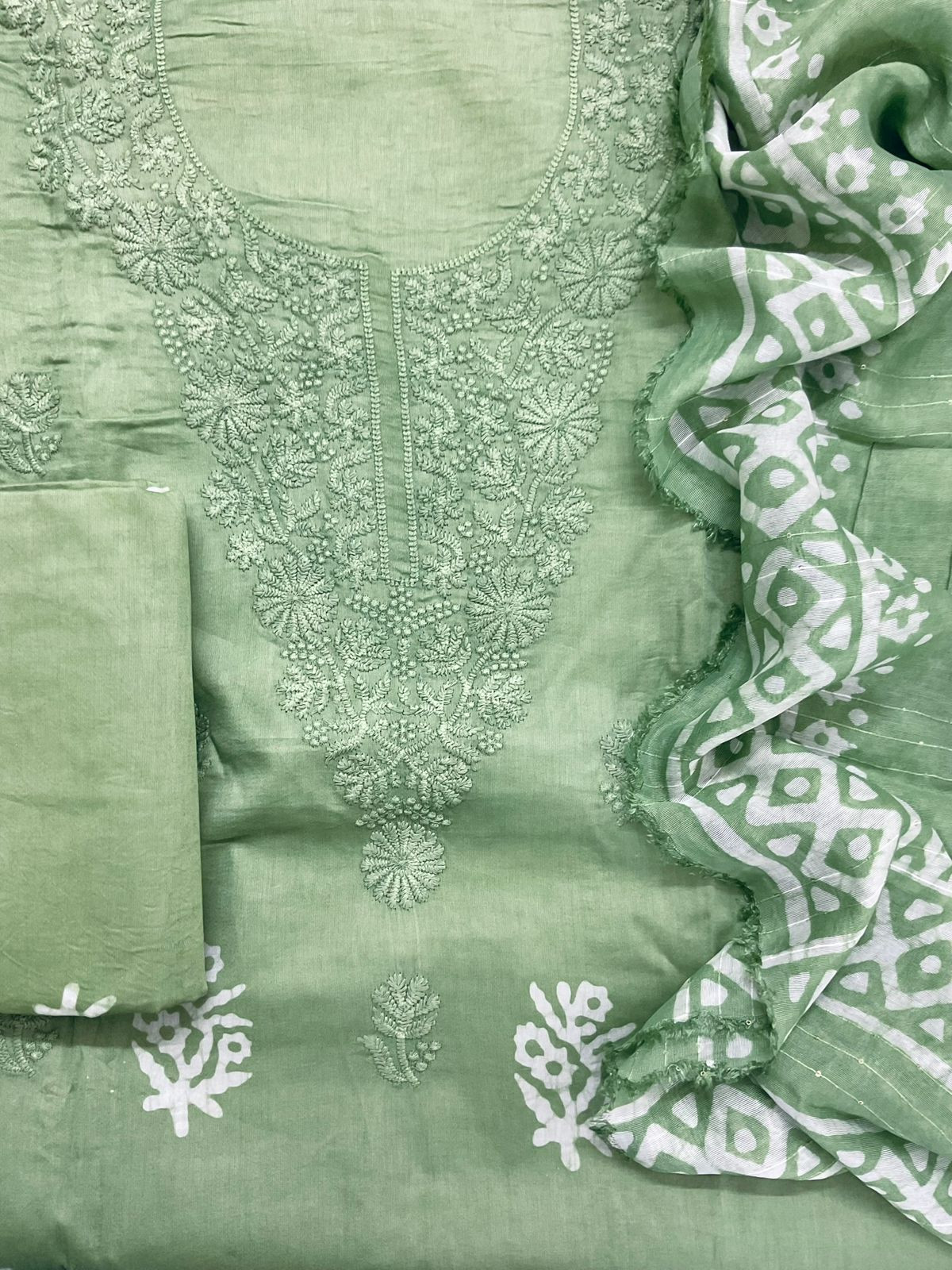 Pure Jaam Cotton Printed Embroidered Suit - Green