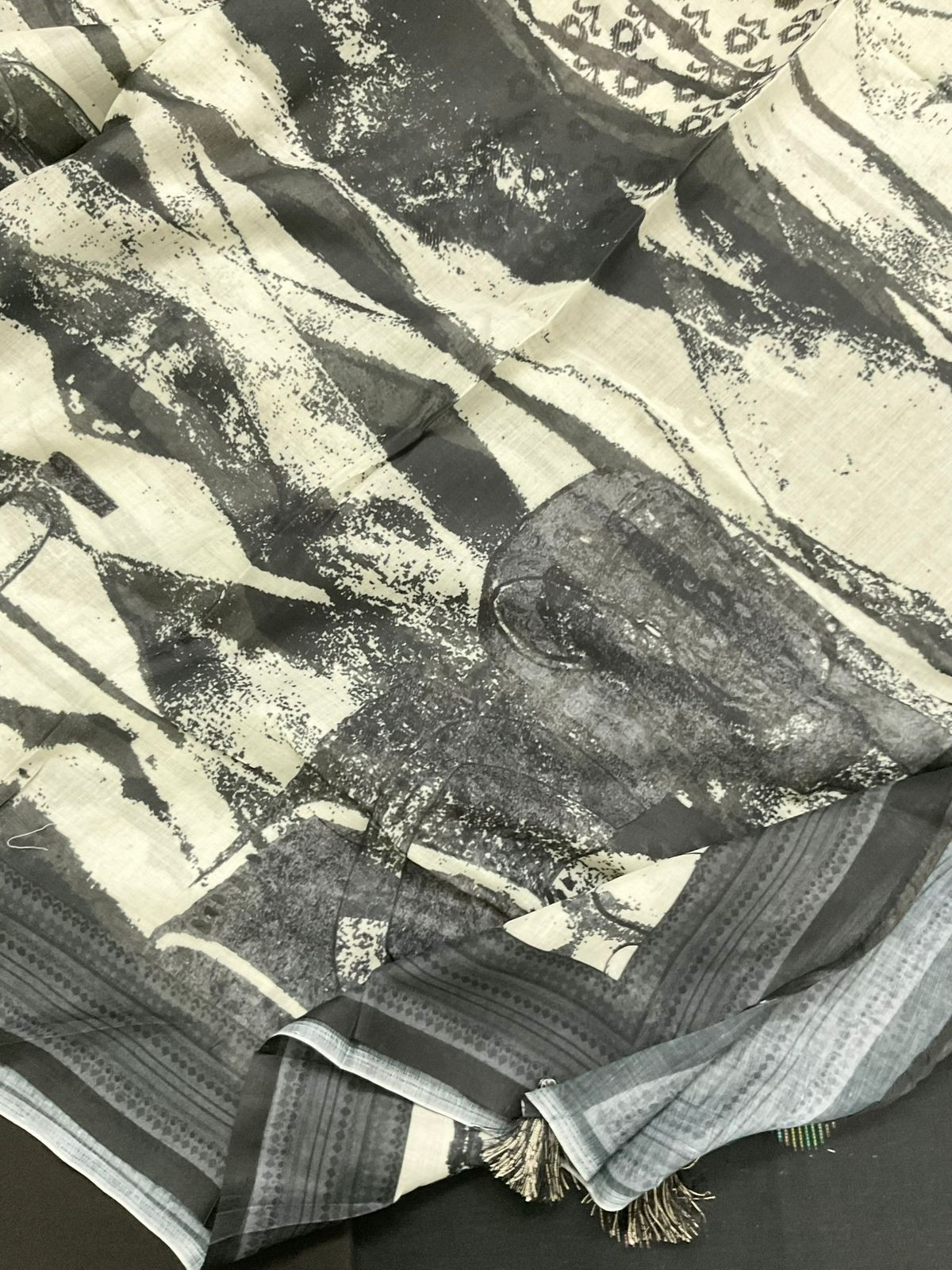 Pure Cotton Printed Embroidered Self Weaved Suit - Black