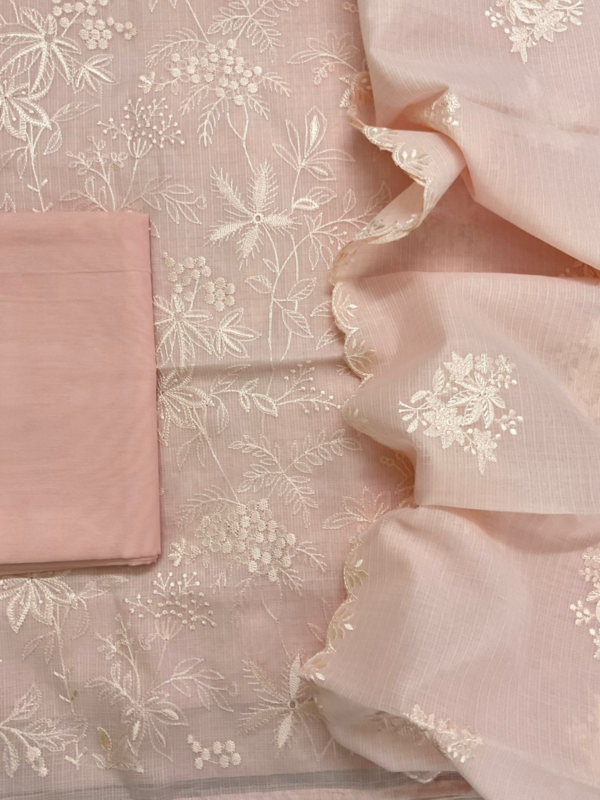 Soft Kota Silk Embroidered Suit - Peach