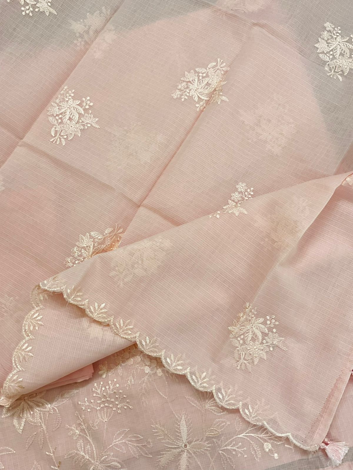 Soft Kota Silk Embroidered Suit - Peach