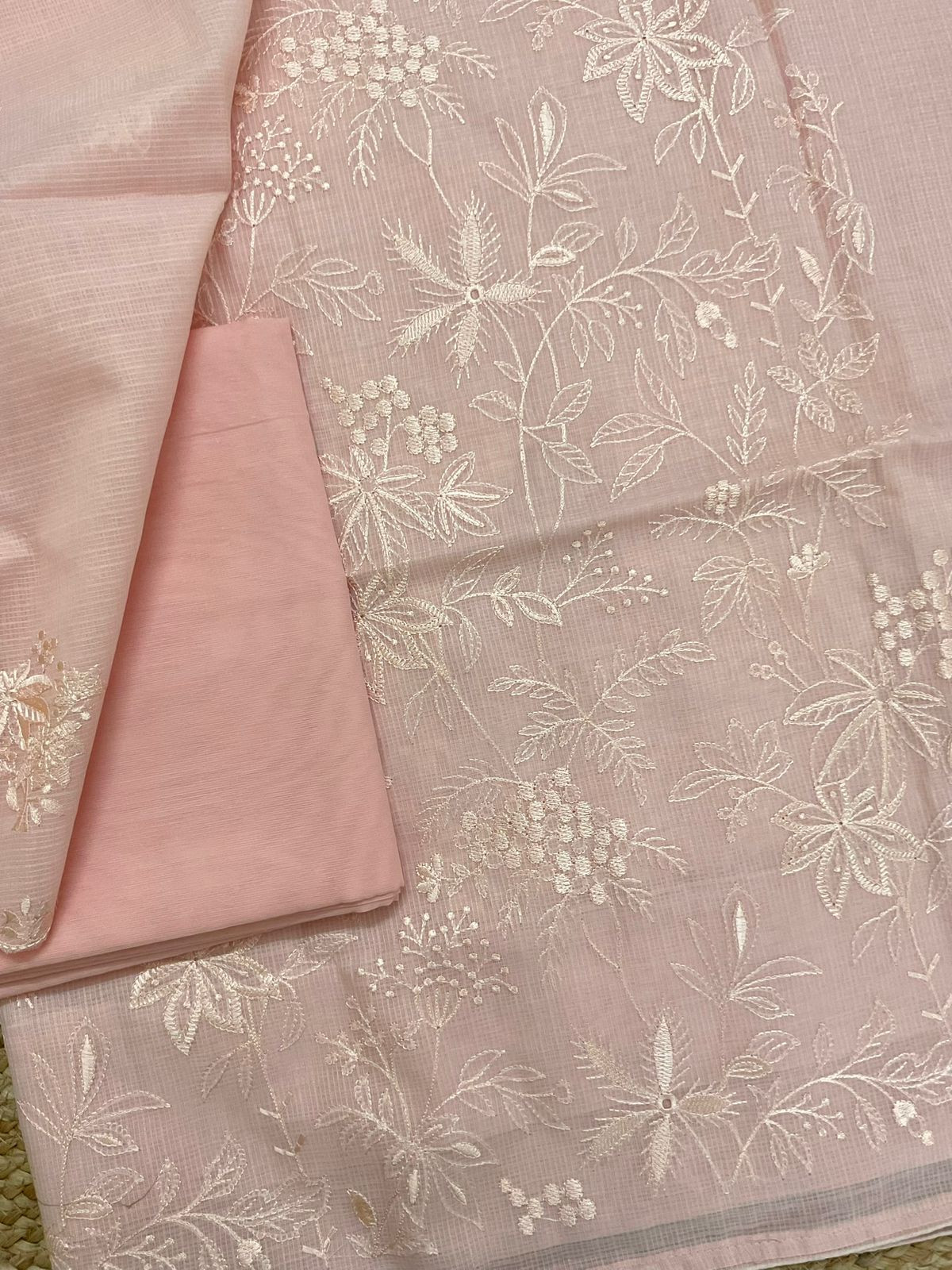Soft Kota Silk Embroidered Suit - Peach