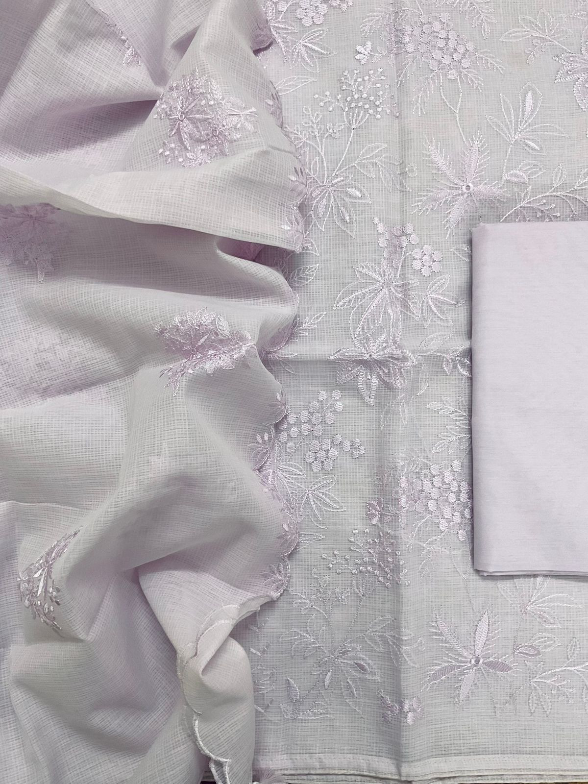 Soft Kota Silk Embroidered Suit - Lavender