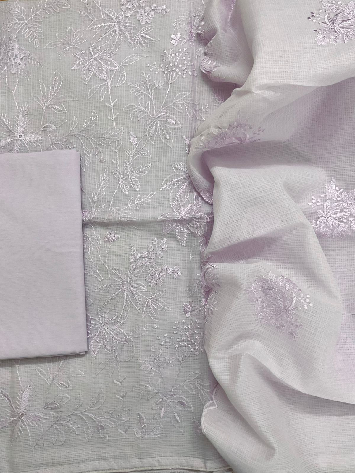 Soft Kota Silk Embroidered Suit - Lavender