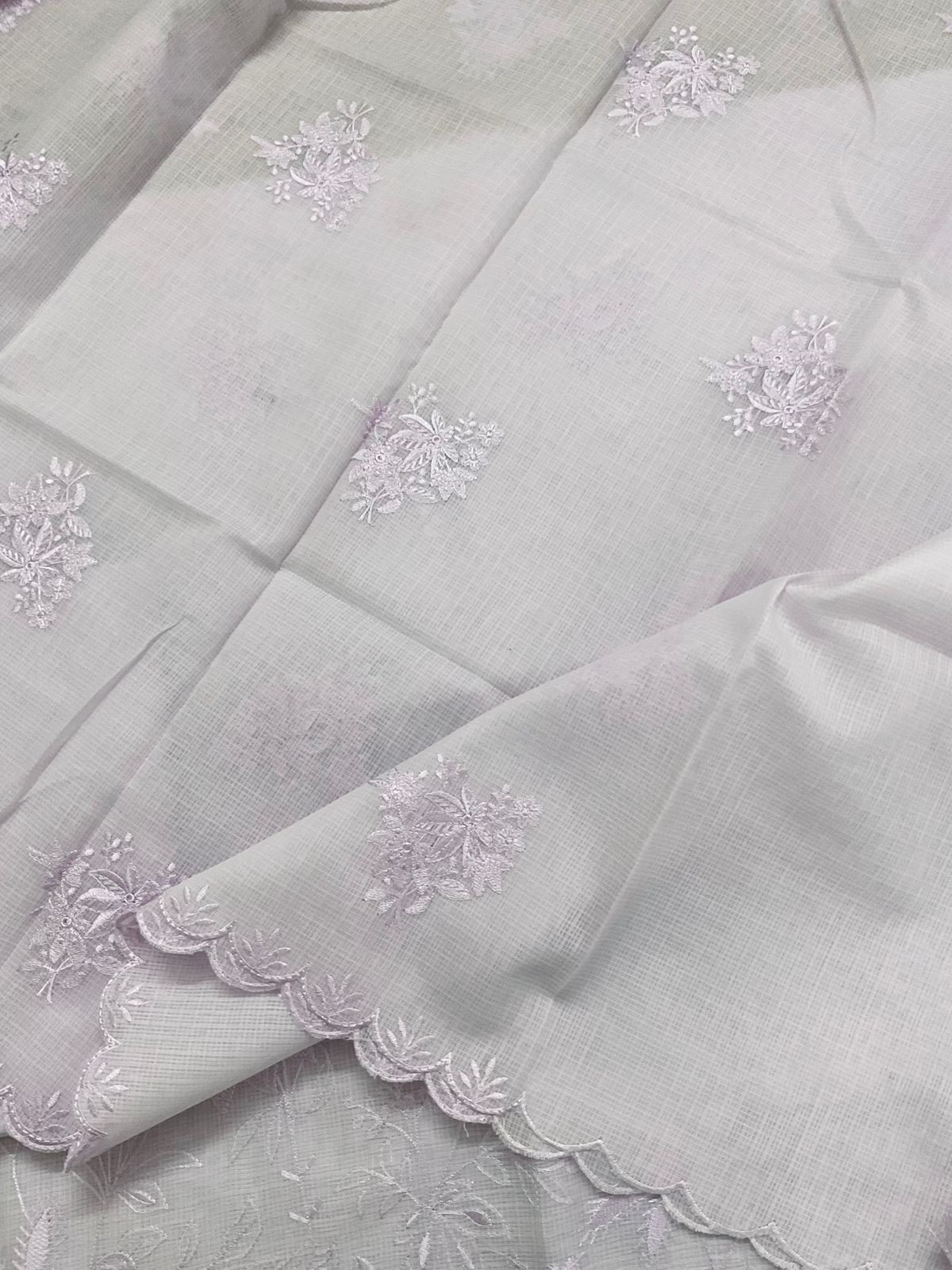 Soft Kota Silk Embroidered Suit - Lavender