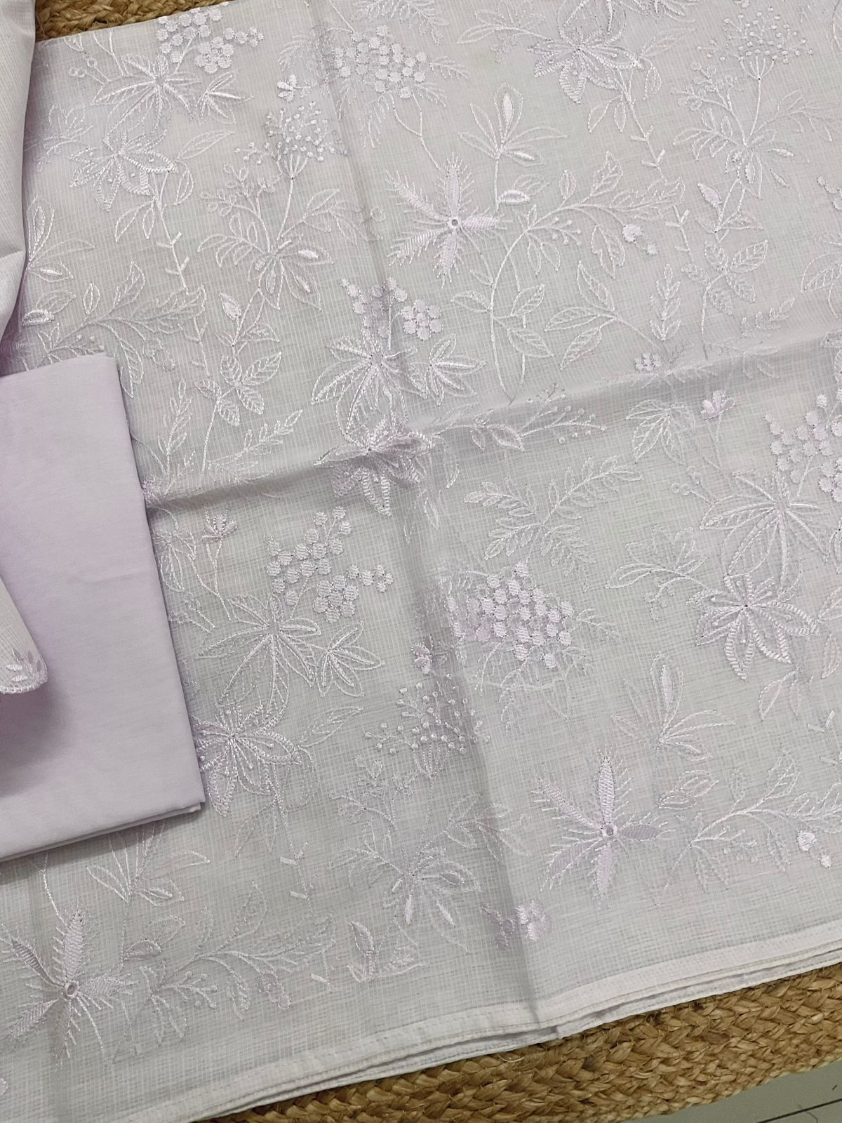 Soft Kota Silk Embroidered Suit - Lavender