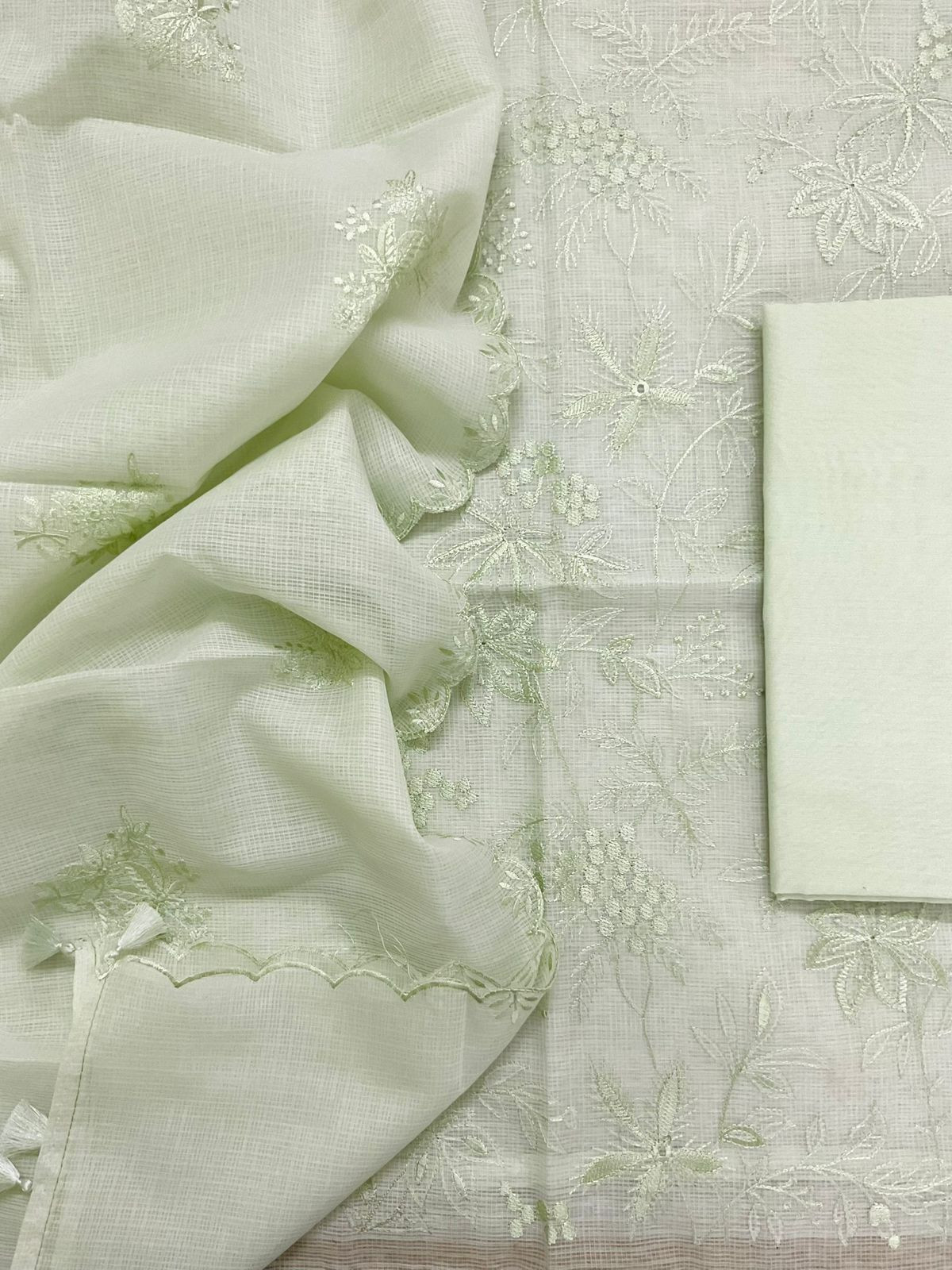 Soft Kota Silk Embroidered Suit - Green