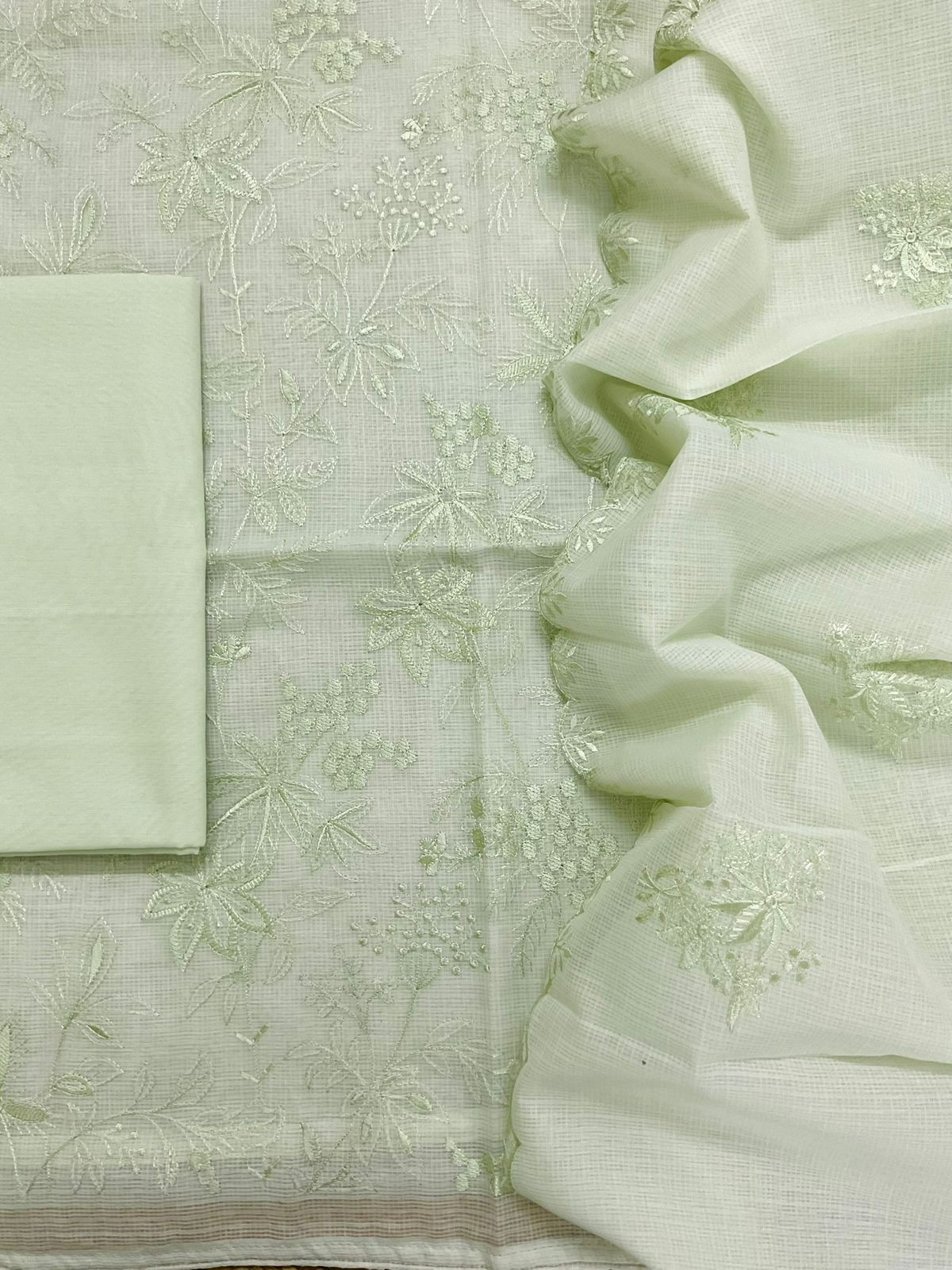 Soft Kota Silk Embroidered Suit - Green