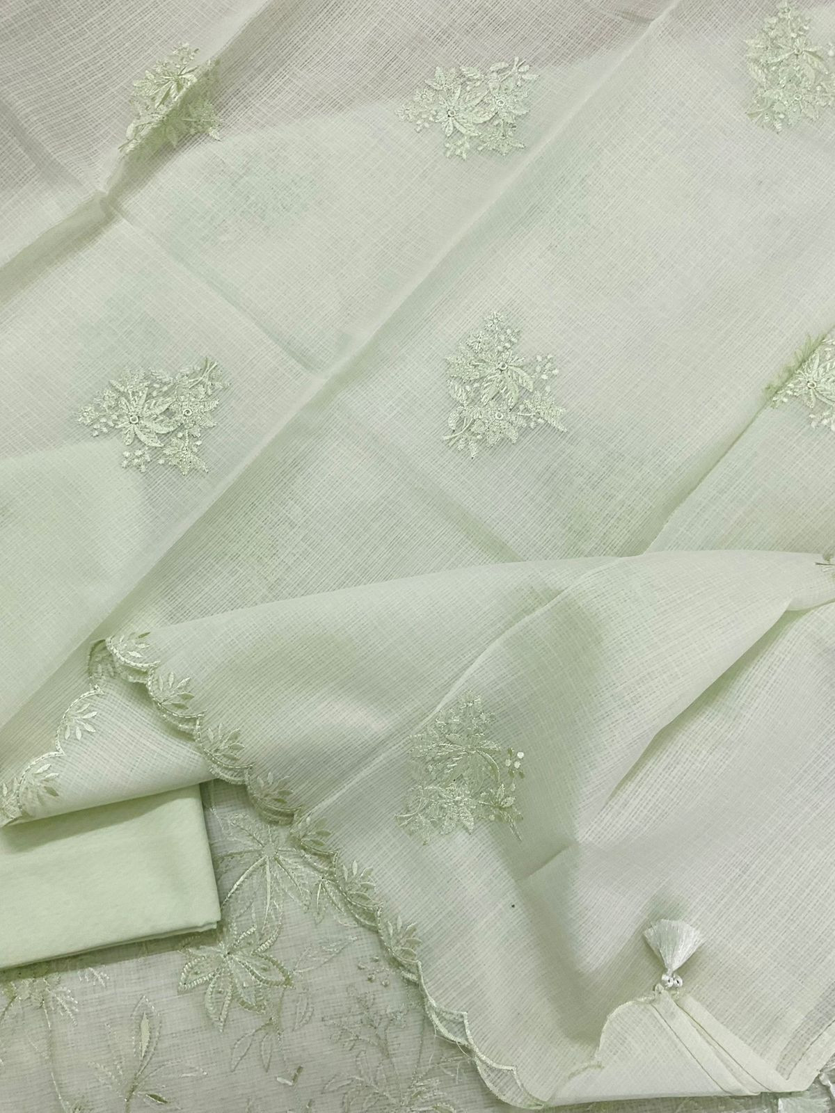 Soft Kota Silk Embroidered Suit - Green