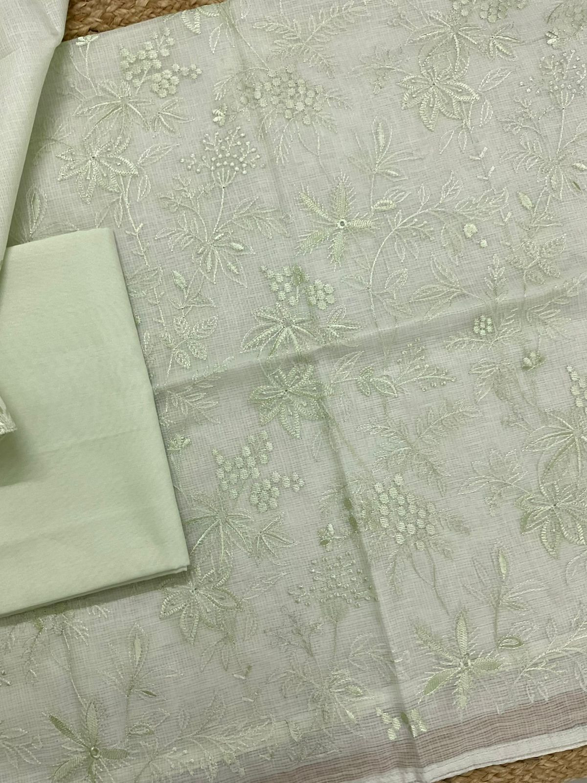 Soft Kota Silk Embroidered Suit - Green