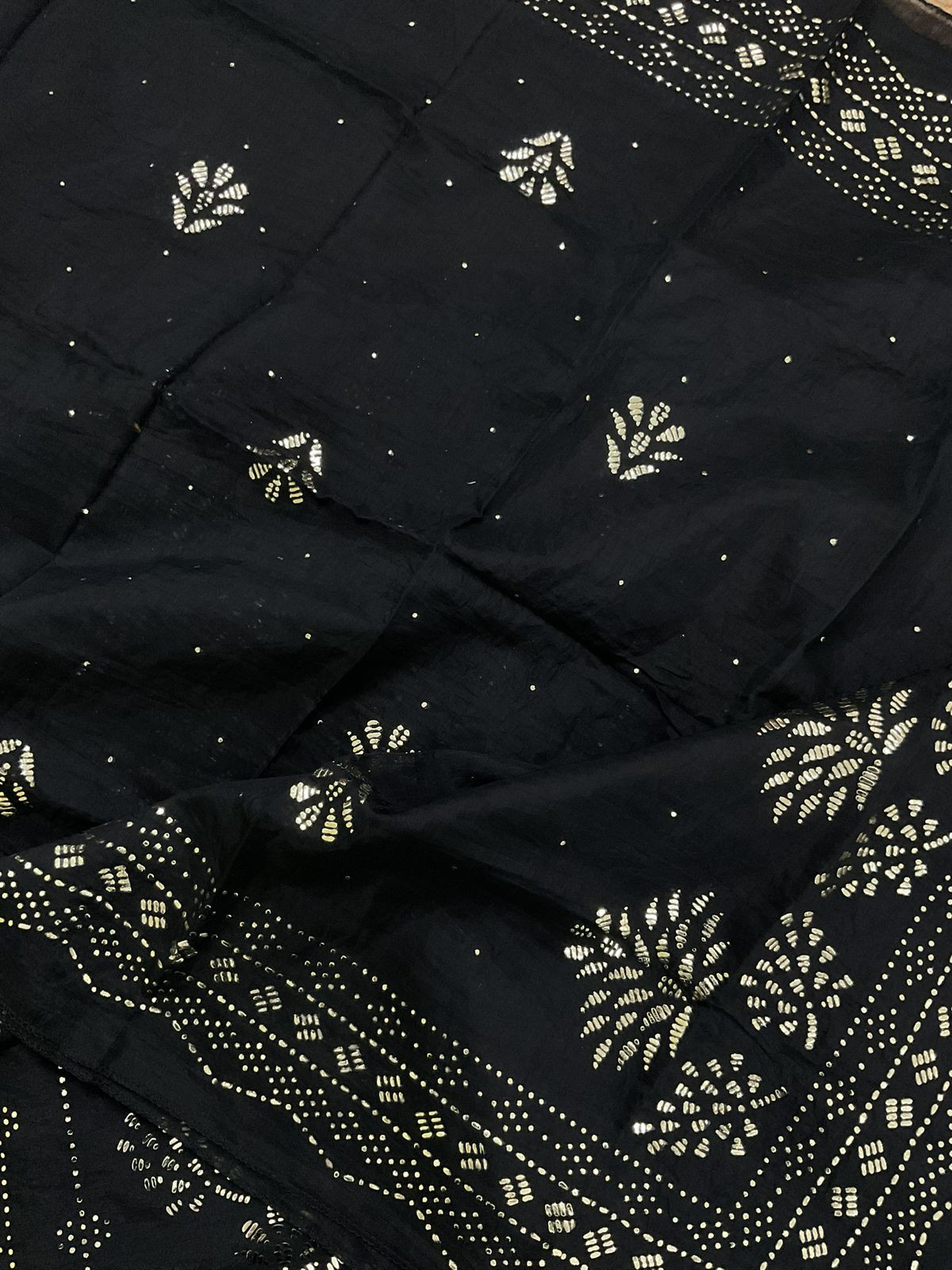 Soft Chanderi Embroidered Suit - Black