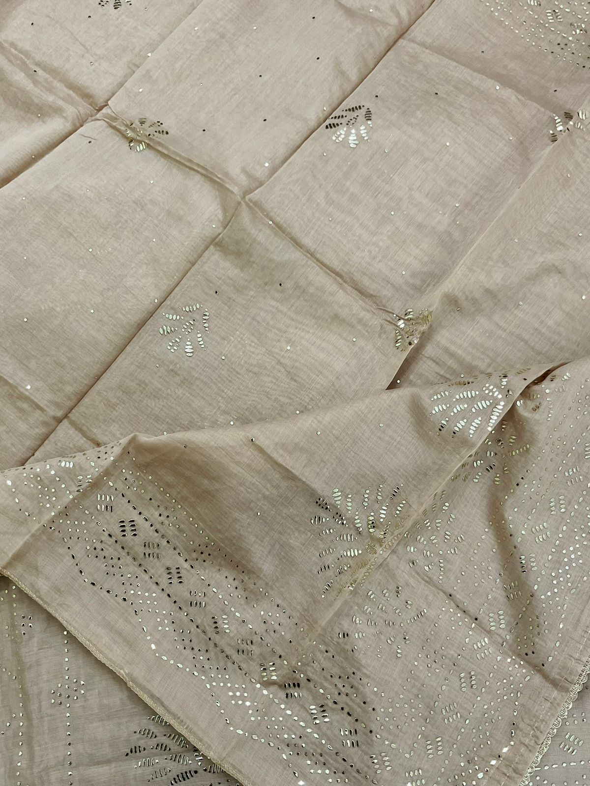 Soft Chanderi Embroidered Suit - Beige