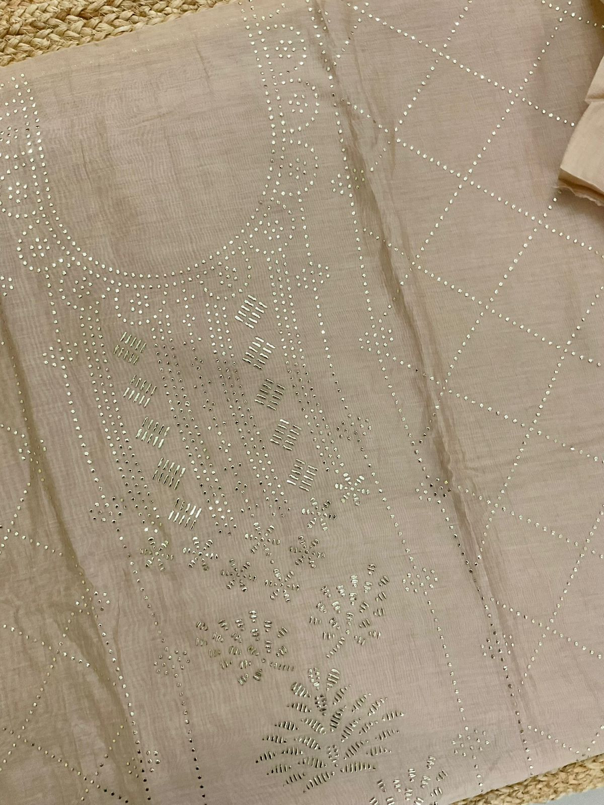 Soft Chanderi Embroidered Suit - Beige