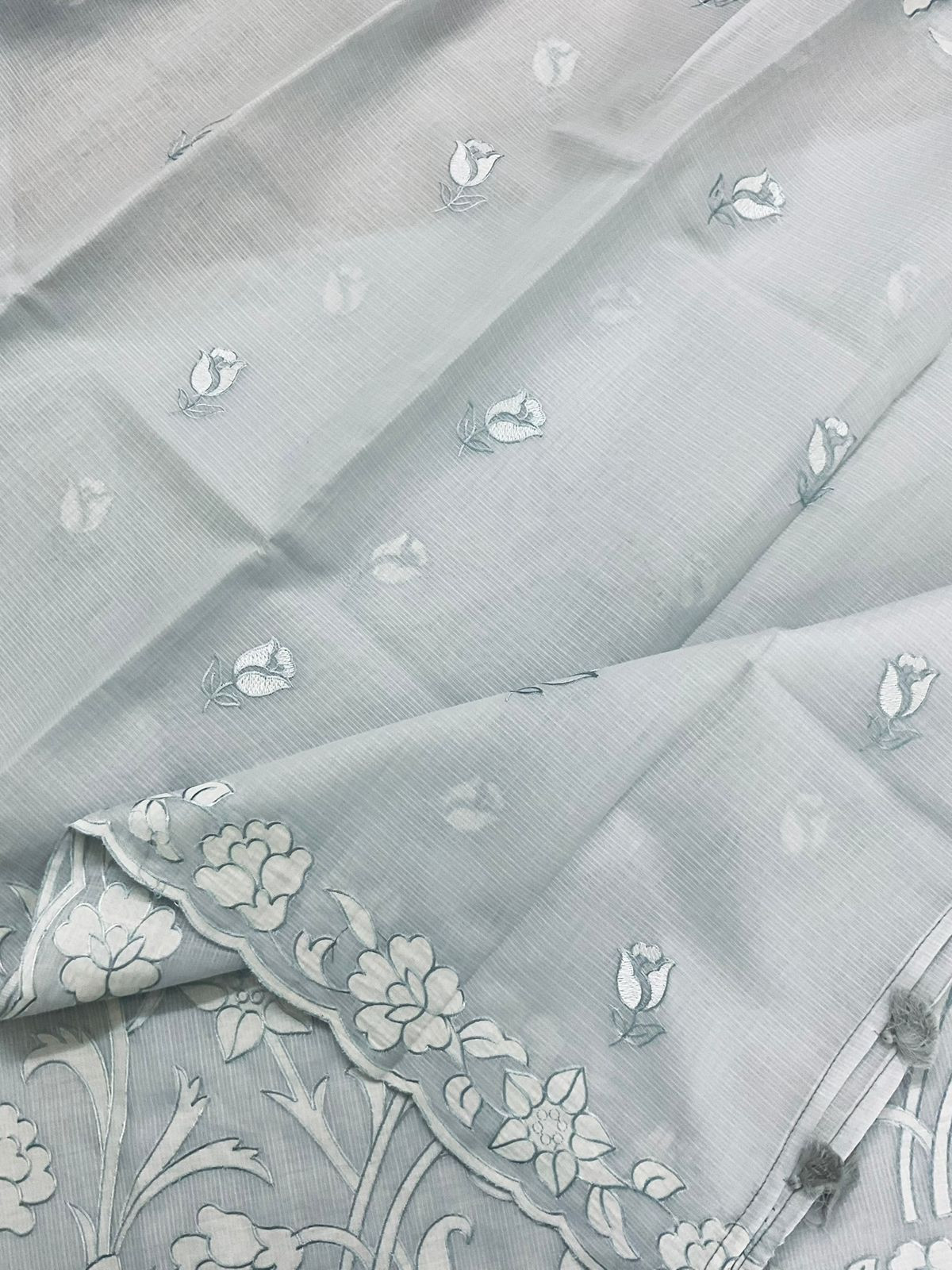 Soft Kota Silk Embroidered Suit - Grey