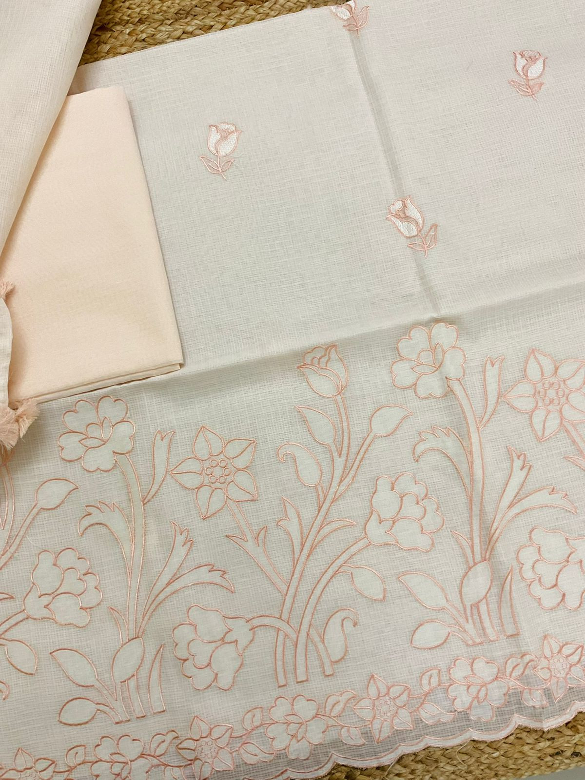 Soft Kota Silk Embroidered Suit - Cream