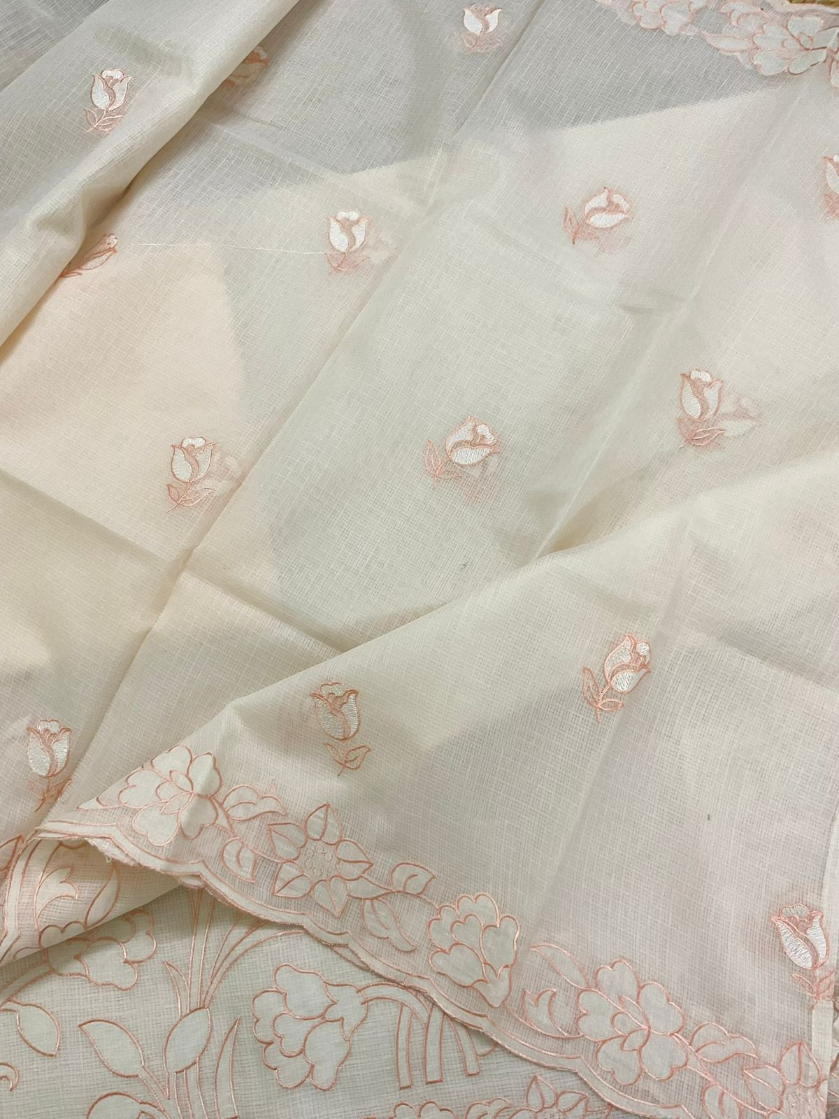 Soft Kota Silk Embroidered Suit - Cream