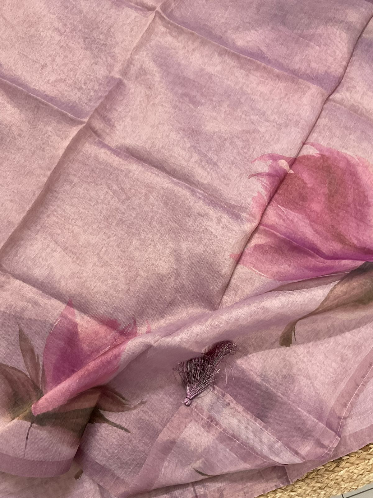 Soft Tissue Shimmer Silk Printed Embroidered Suit - Pink