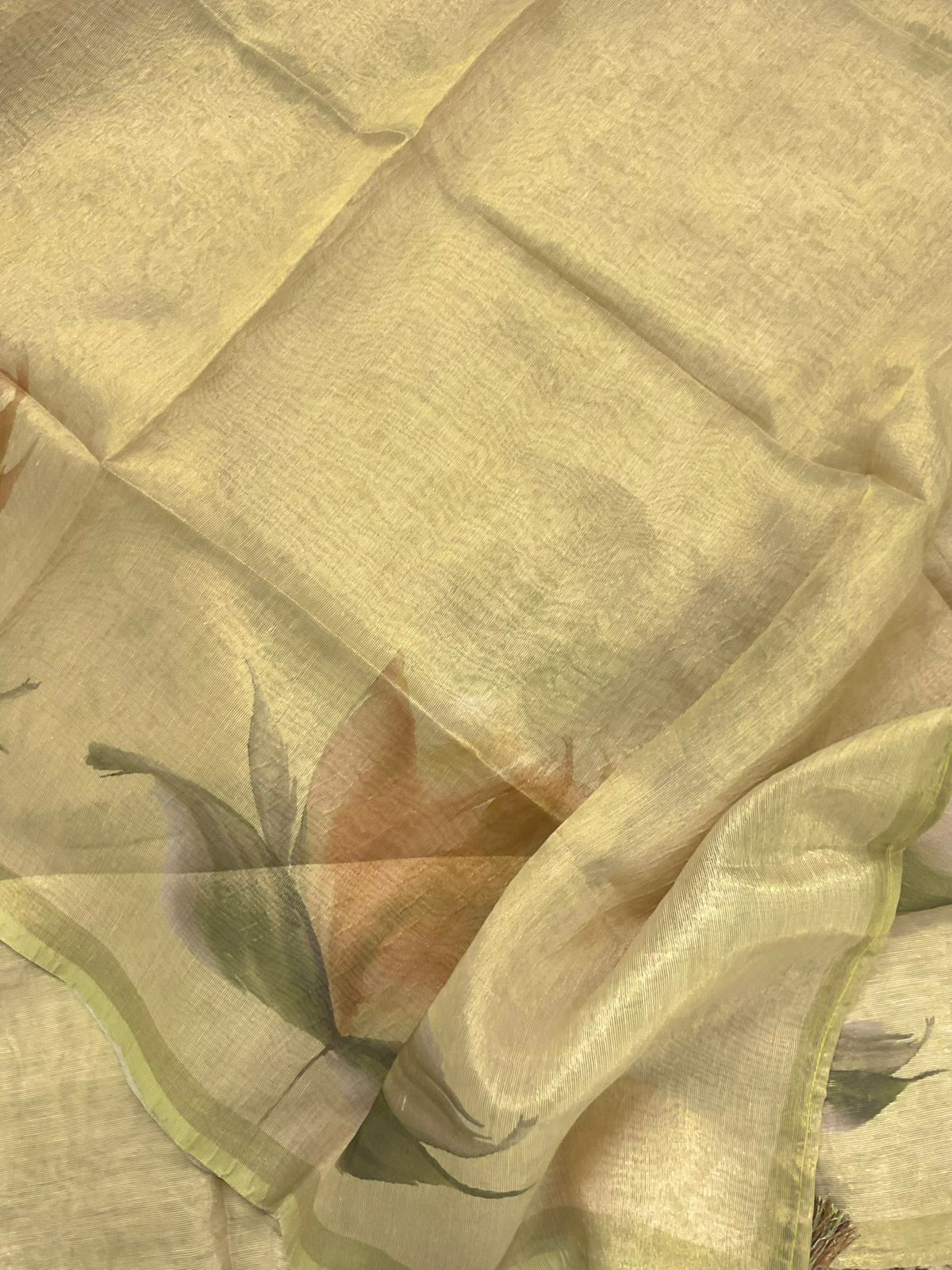 Soft Tissue Shimmer Silk Printed Embroidered Suit - Yellow