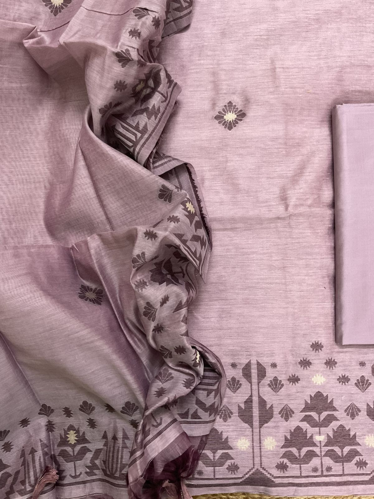 Soft Slub Chanderi Jamdani Weaved Suit - Mauve