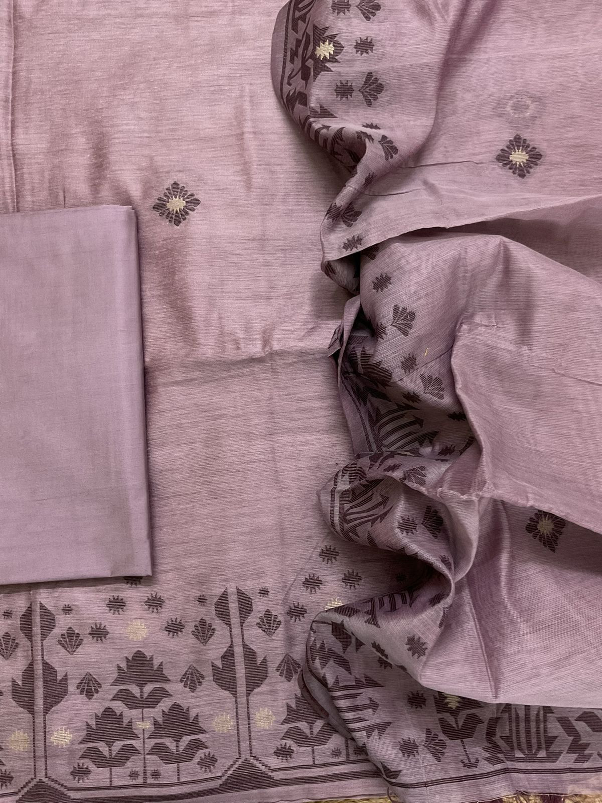 Soft Slub Chanderi Jamdani Weaved Suit - Mauve