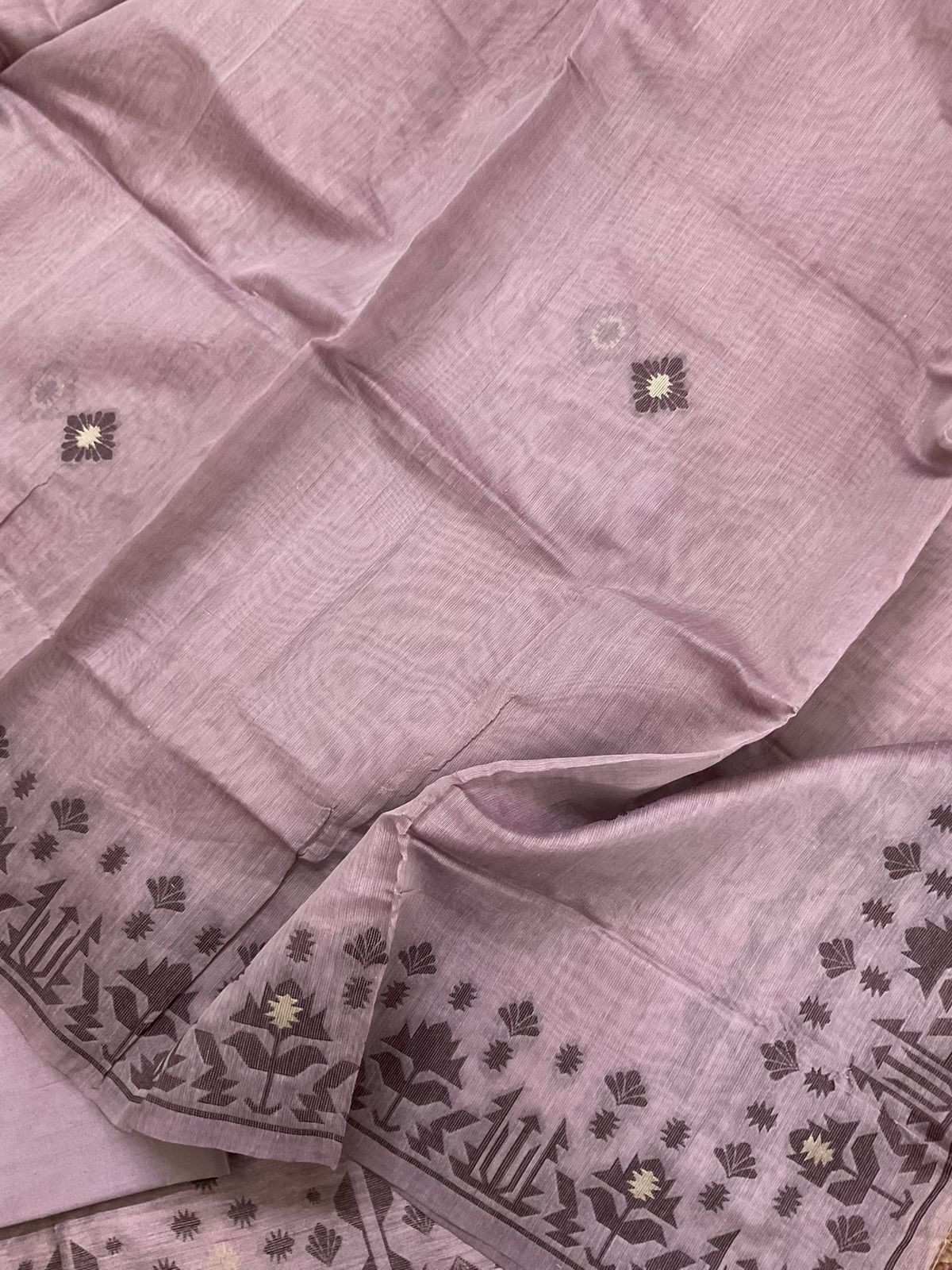 Soft Slub Chanderi Jamdani Weaved Suit - Mauve