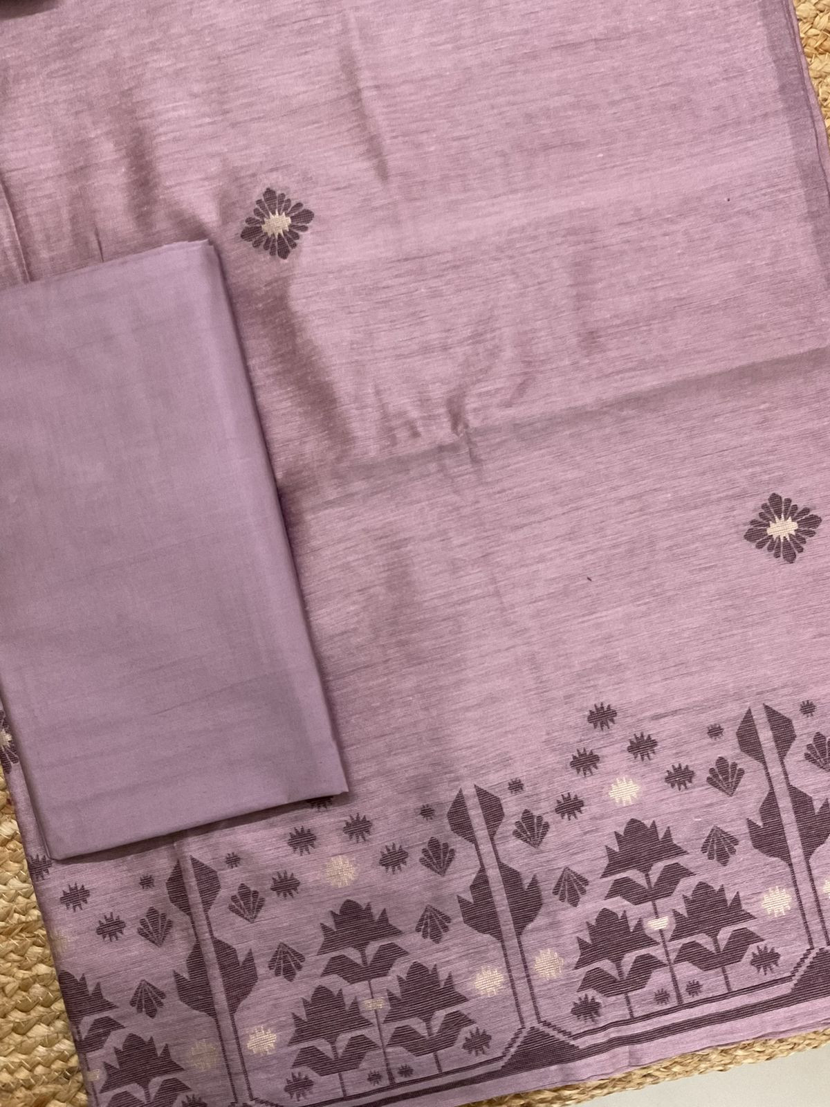 Soft Slub Chanderi Jamdani Weaved Suit - Mauve