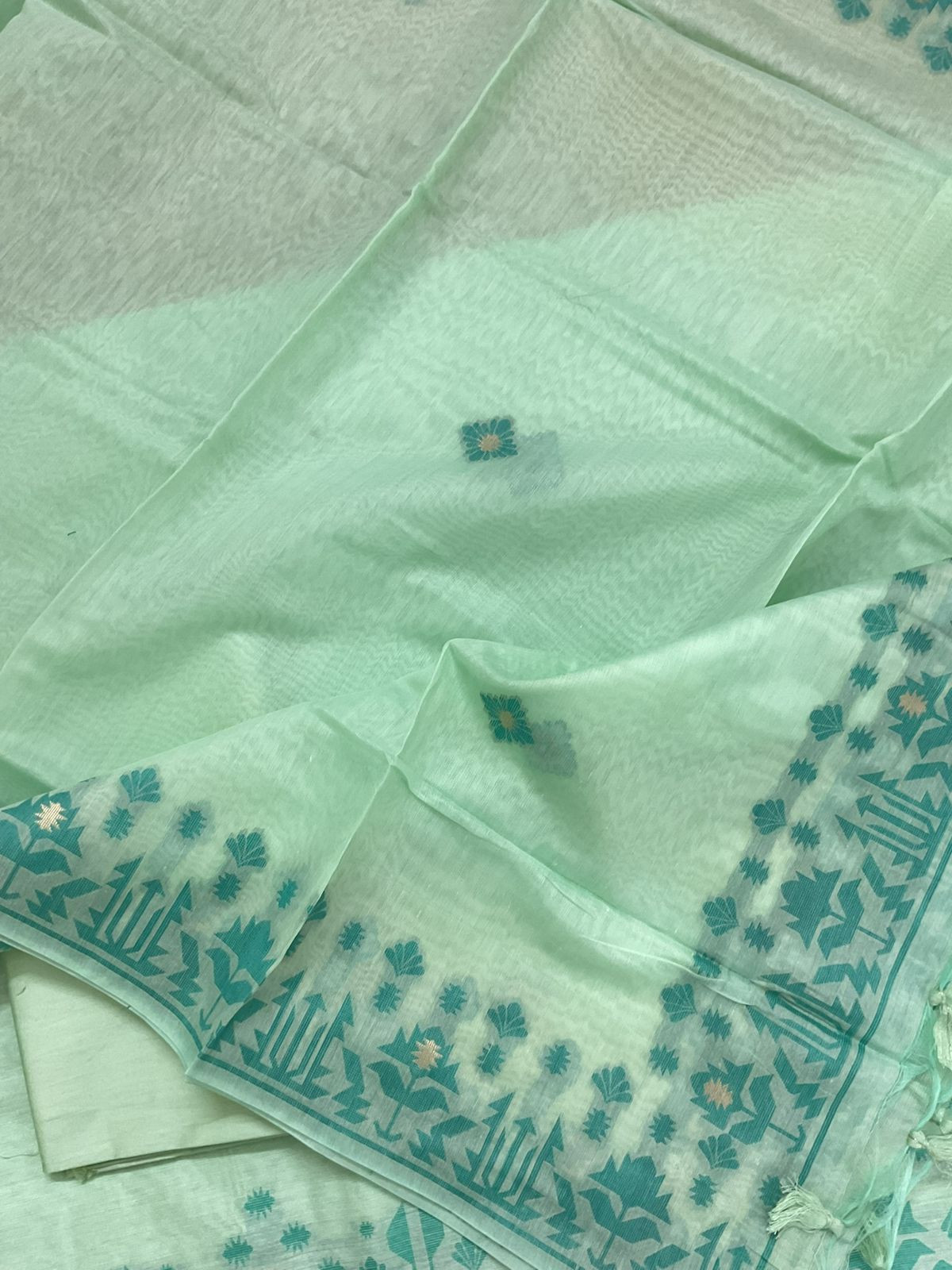 Soft Slub Chanderi Jamdani Weaved Suit - Green